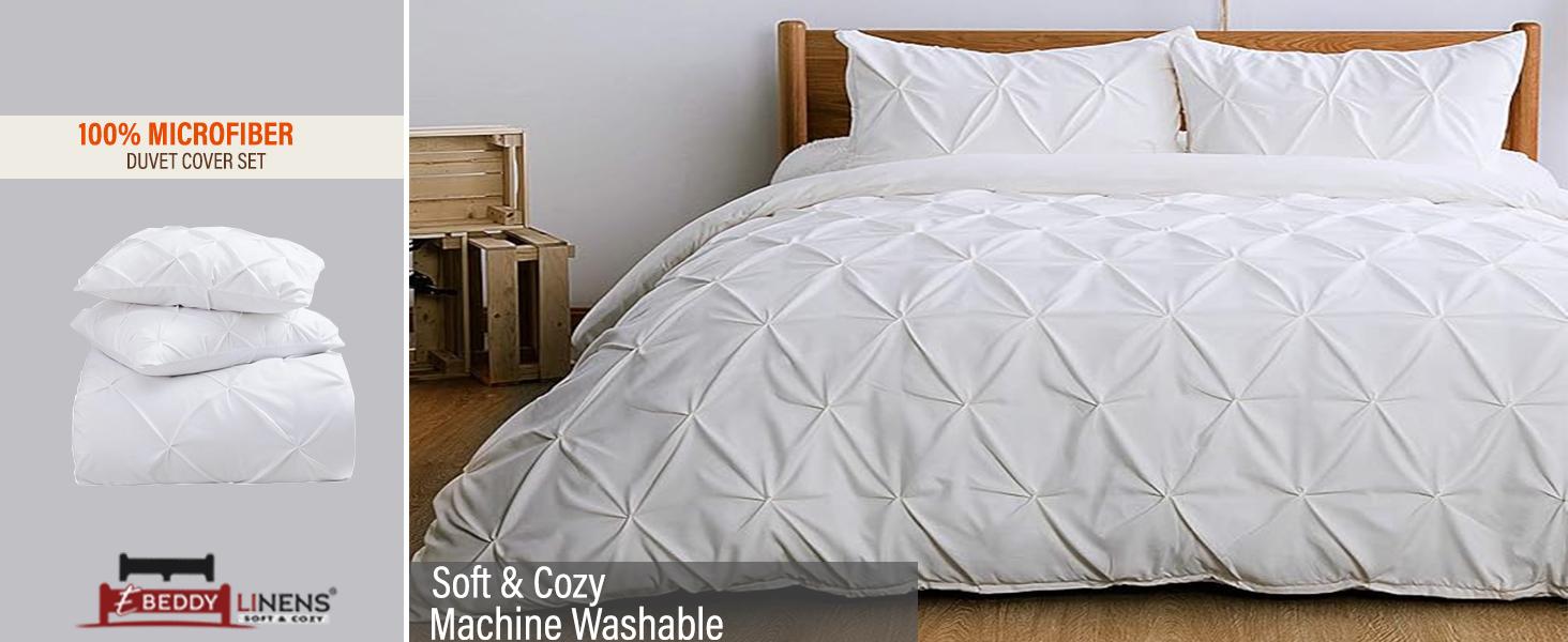 Pleated Pintuck Duvet Cover Set Oversized King 120x98 Inch 100% Microfiber Soft and Breathable 3 Pieces Comforter Cover Zipper Closure & Corner Ties Silver Grey