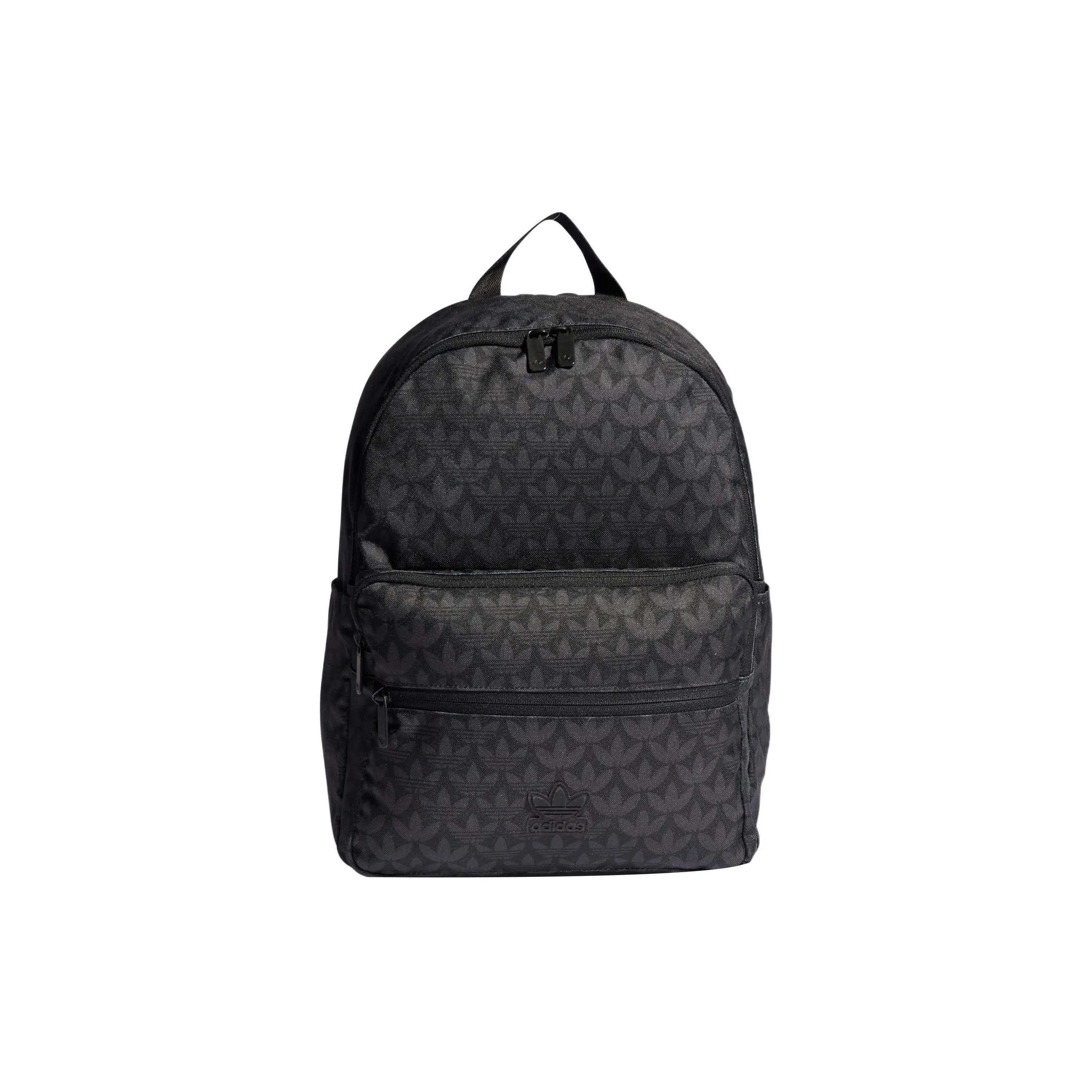 Adidas Originals Recycled Polyester Backpack for Men and Women, Logo-Printed Zippered Large-Capacity Bag in Black