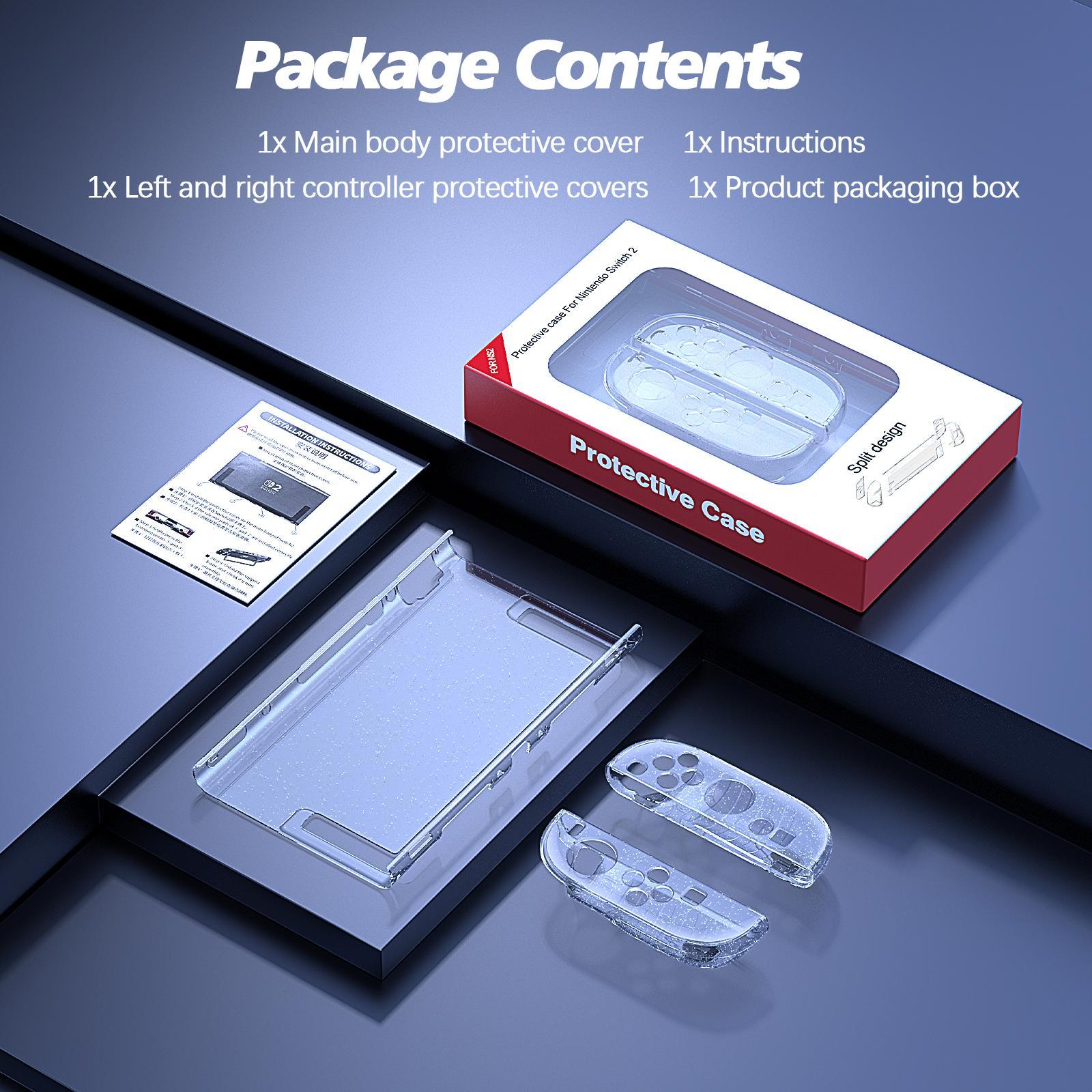 Nintendo Switch 2 Compatible Protective Case, Transparent Shockproof Cover with Anti-Scratch Feature, Includes Screen Protector and Grip Pad