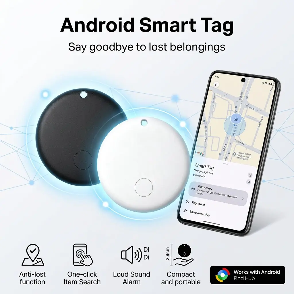 Android Smart Location Tracker Tag Anti-Lost Bluetooth Locator Key Finders Item Finder For Suitcase Keys Bag Toys Works with Google Find Hub