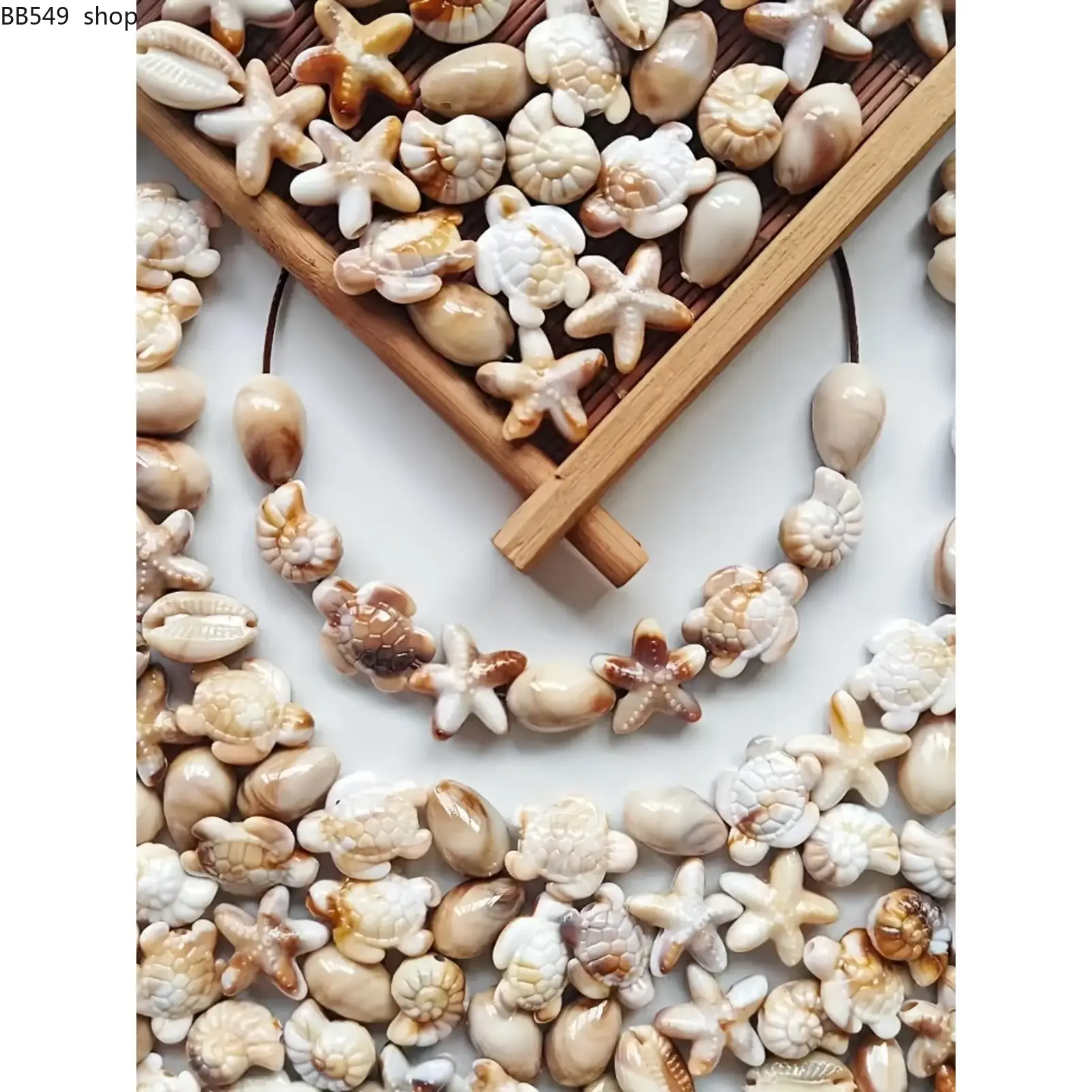 80PCS Sea Shell Bead String Set (4 Styles Mixed) – Bohemian DIY Jewelry Making Kit, Resin & Plastic Bead Accessories, Vacation Style Craft Supplies for Bracelets, Necklaces & Daily Wear Designs