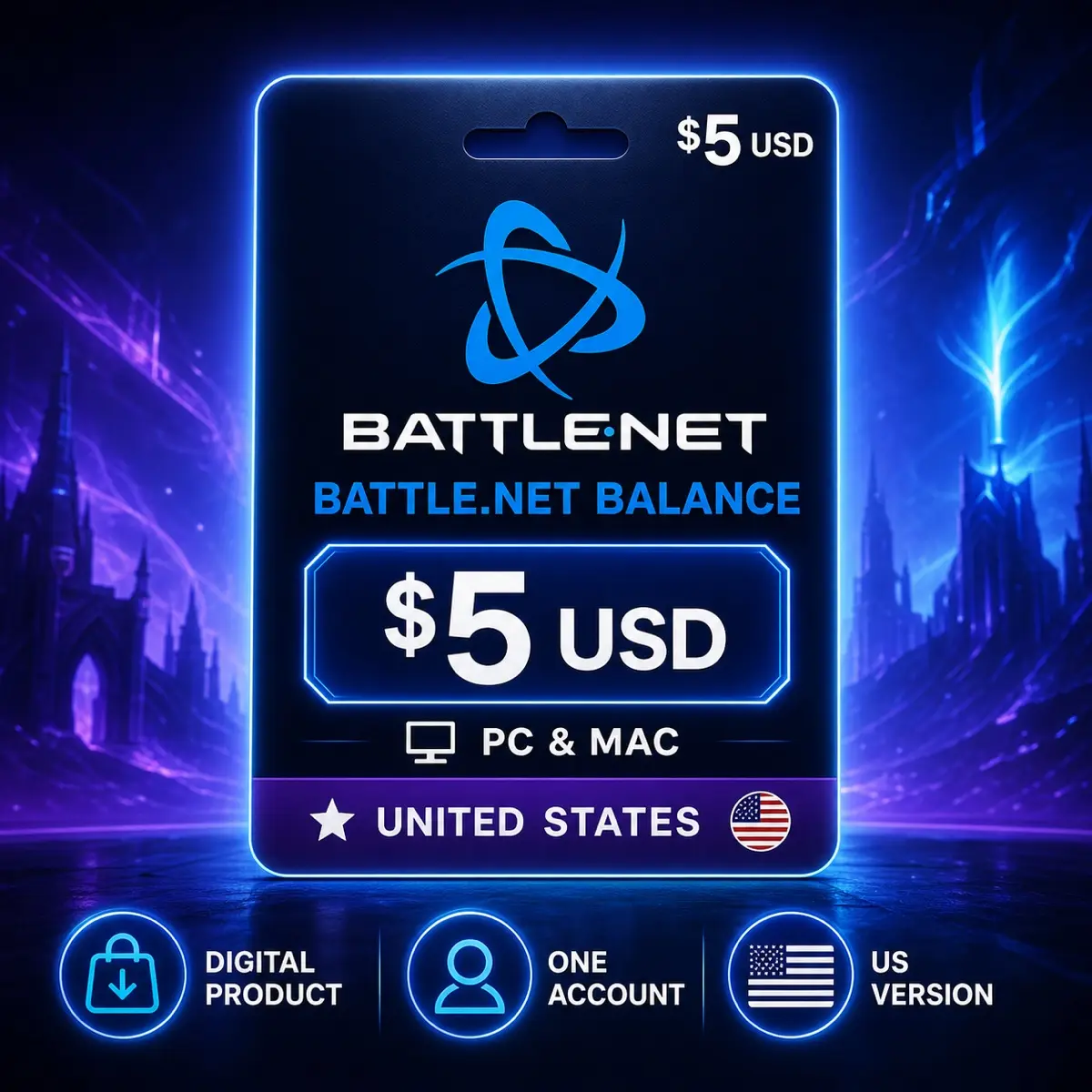 Battle.net Balance 5 USD Digital Code, Gift Card, Windows PC, Battle.net, United States