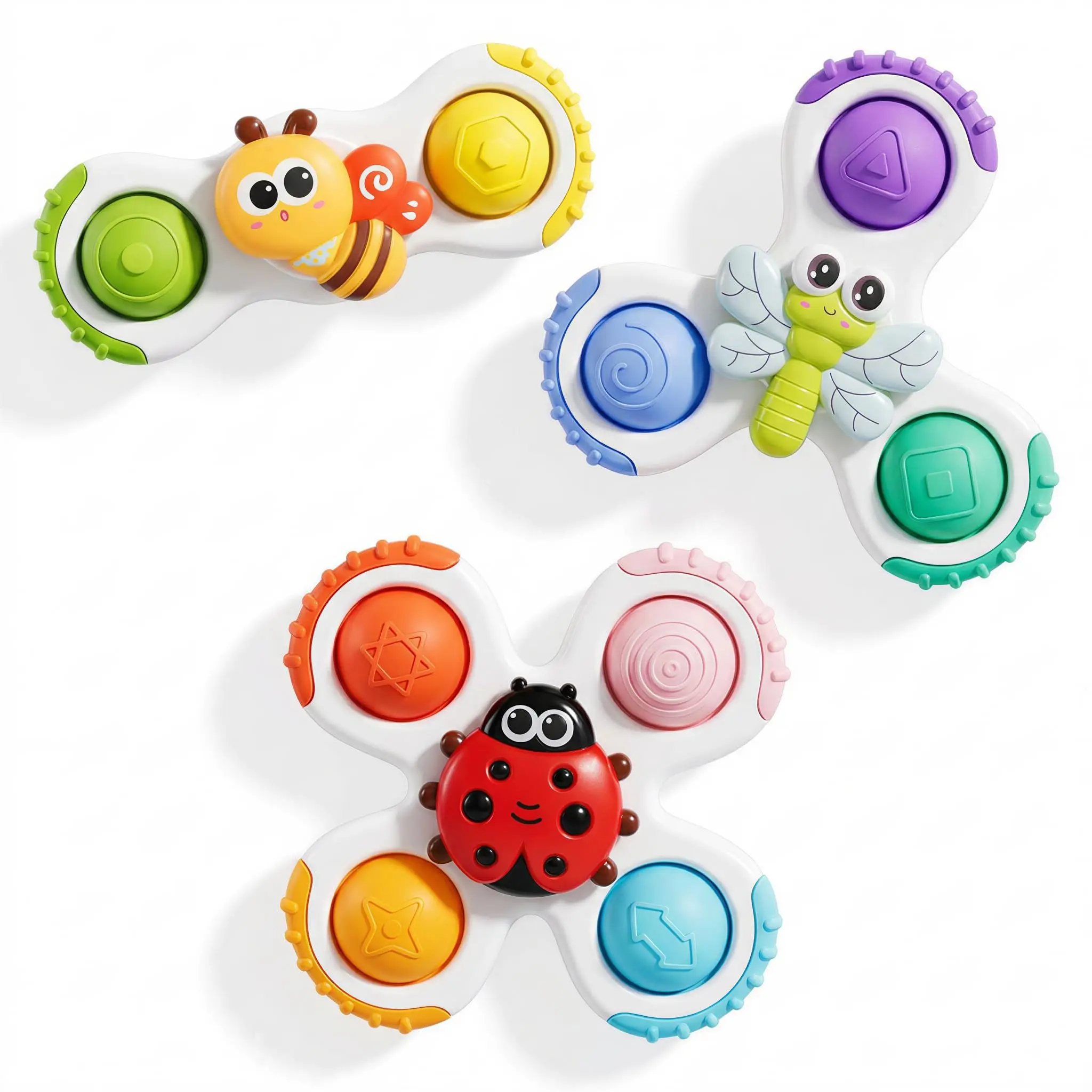 3-pack baby insect suction cup spinning toys, children's travel toys, suitable for children 12 months and up, fidget spinner toys for 1-year-old boys and girls, sensory bath toys for toddlers and infants, birthday gifts, essential items for baby airplane