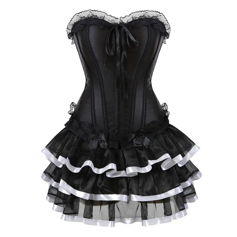 Women's Plus Size 2-Piece Corset Dress Set - Halter Neck Cropped Bustier Body Shaper, Short Tutu Skirt, Vintage Lace Design for Witch Halloween Pirate Cosplay, Casual Wear Clothes, Lace Accents