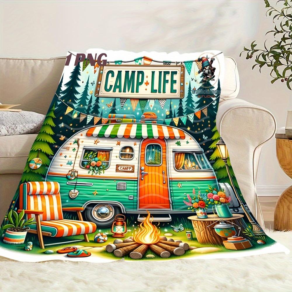 1pc Of Comfortable Luxury Camping-Style  Design Flannel Blanket  All-Season Comfort Suitable As A Warm Cozy Blanket For Home Sofas, Bedding, Office Napping, Travel, And Camping, Perfect As A Gift For Friends And Family