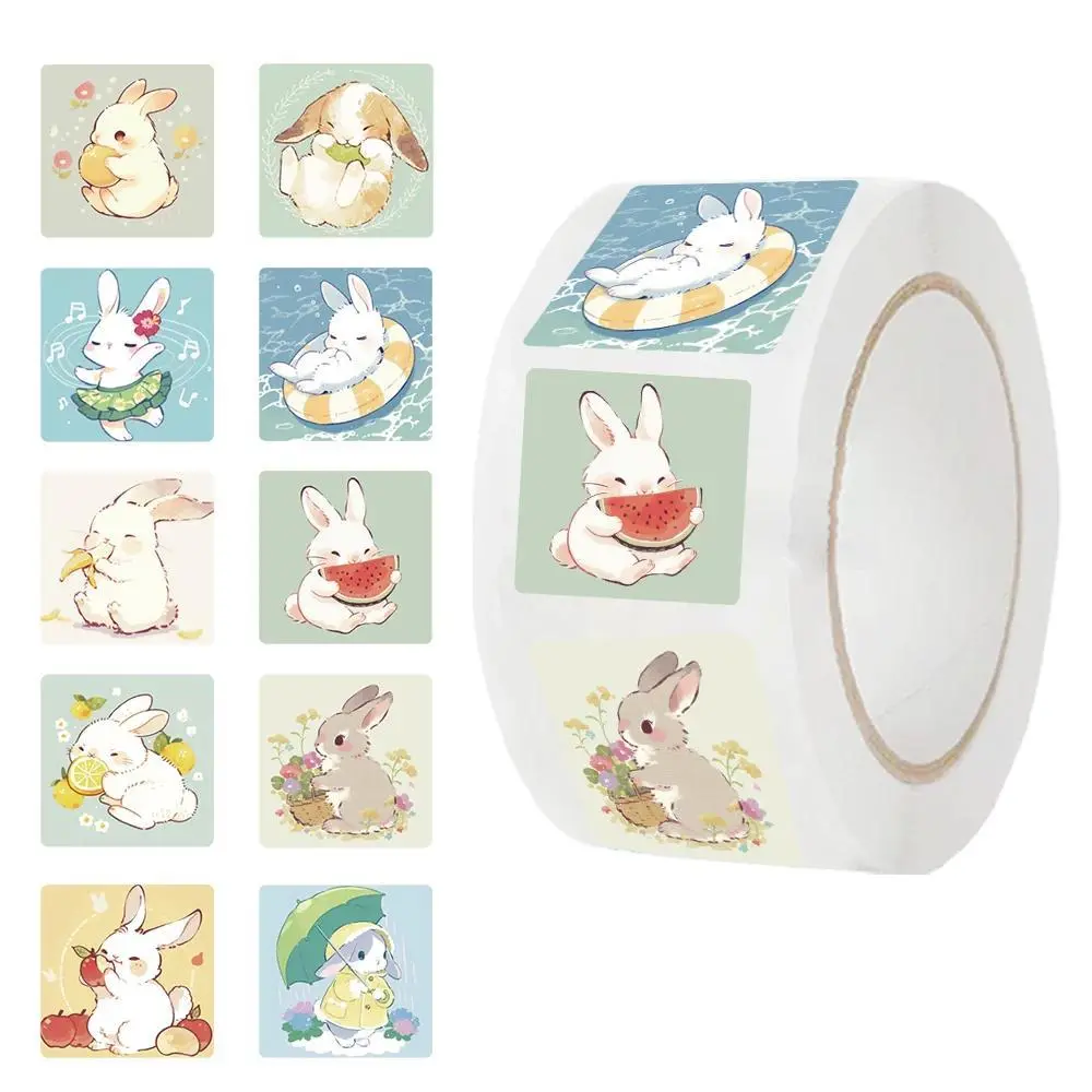 500PCS Cartoon Cute Rabbit Sticker, Teacher Reward Praise Roll Sticker Labels, Envelope Seal Tag Handmade Notebook Phone Sticker