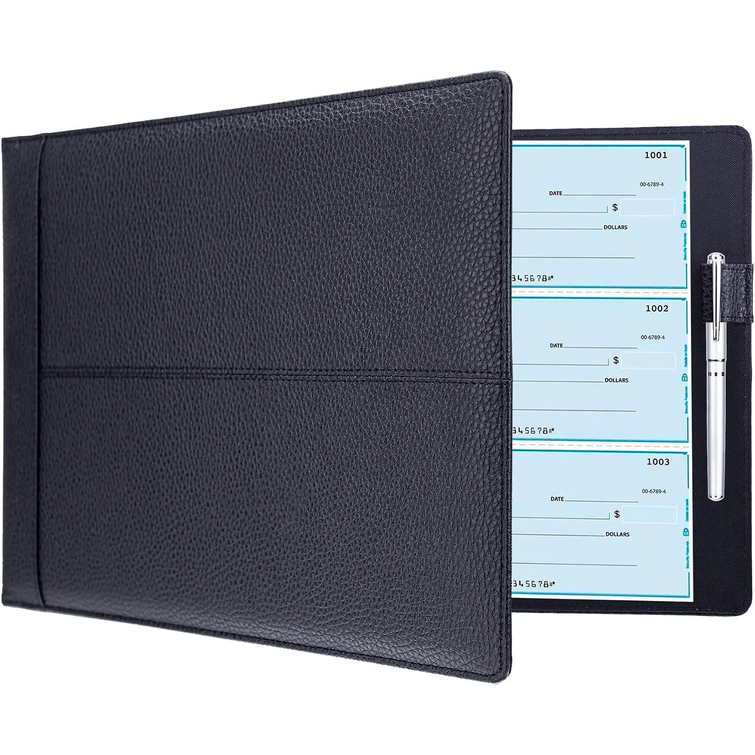 PU Leather 7-Ring Business Checkbook Binder - Durable Binders, 600 Checks Cap., Zippered Pouch, Executive Organizer Portfolio for 9x13 in Sheets, Black