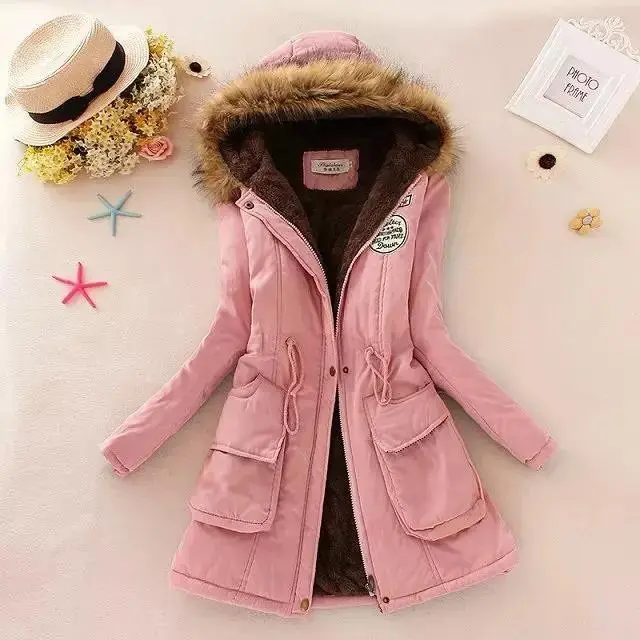 New Autumn Winter Women Cotton Padded Jacket Casual Slim Emboridery Hooded Parka Wadded Warm Overcoat Fashion Tops Clothing