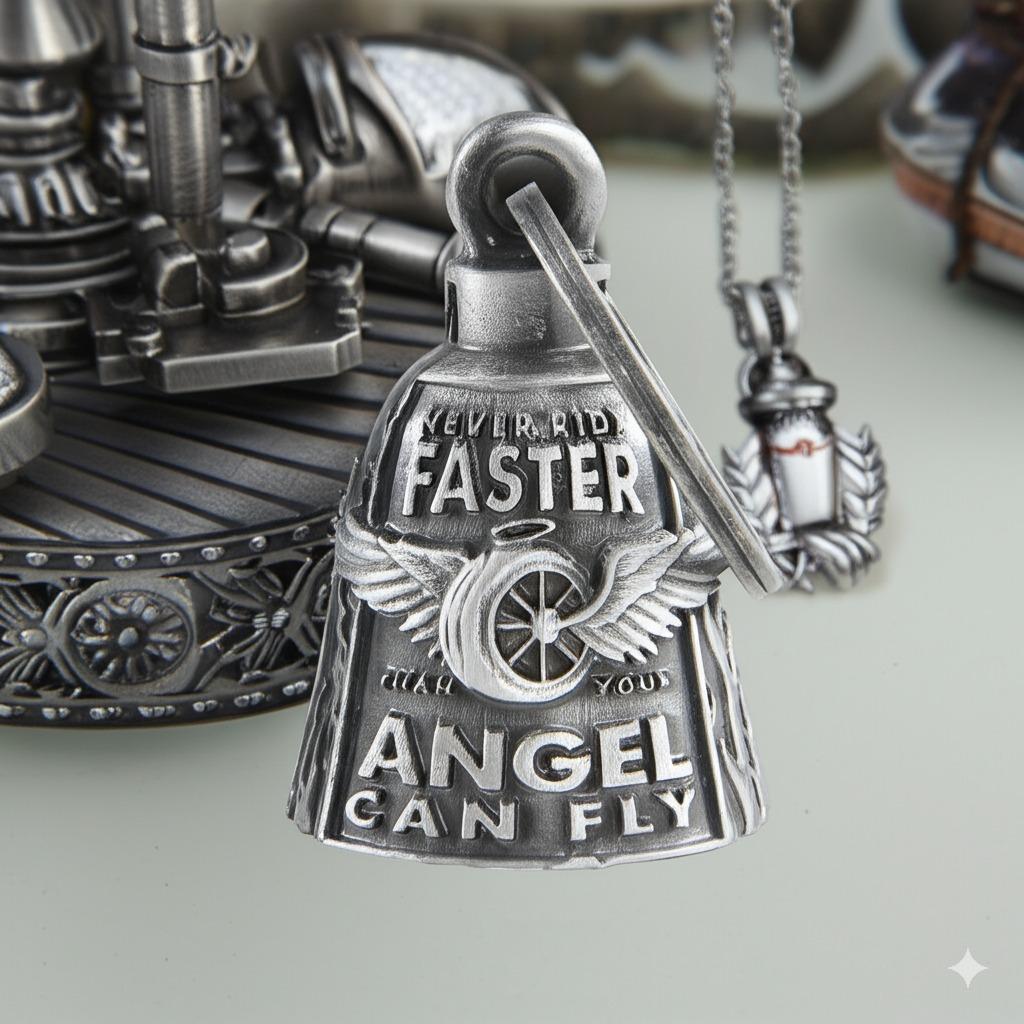 Motorcycle Bells for Bikers Guardian Angel for Motorcycle Rider,Motorcycle Bells for Biker Guardian Riding Bells with Hanger Motorcycle Accessory or Keychain for Good Luck,Motorcycle Design Pendant