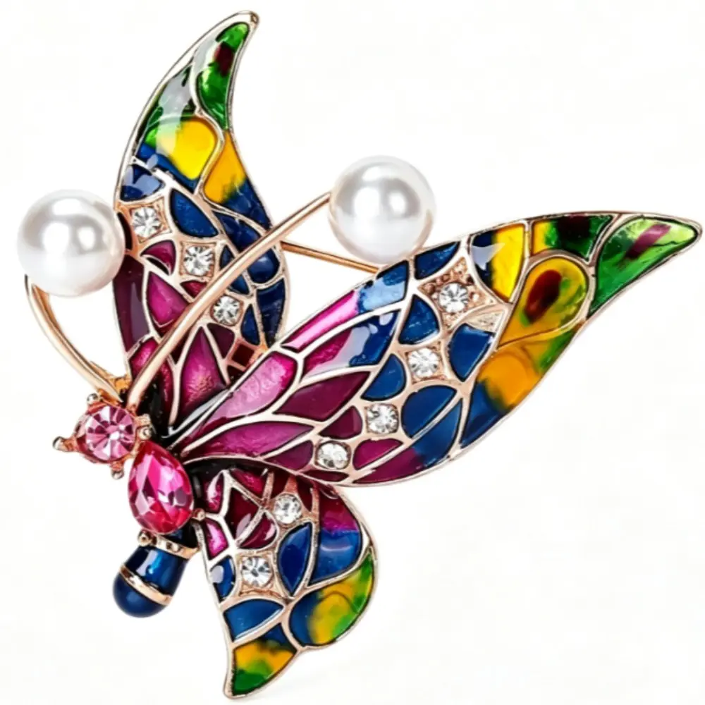 Elegant Women Men Enamel Butterful Pearl Crystal Brooch Pin Dripping Oil Insect Series Suit Coat Accessories Badges