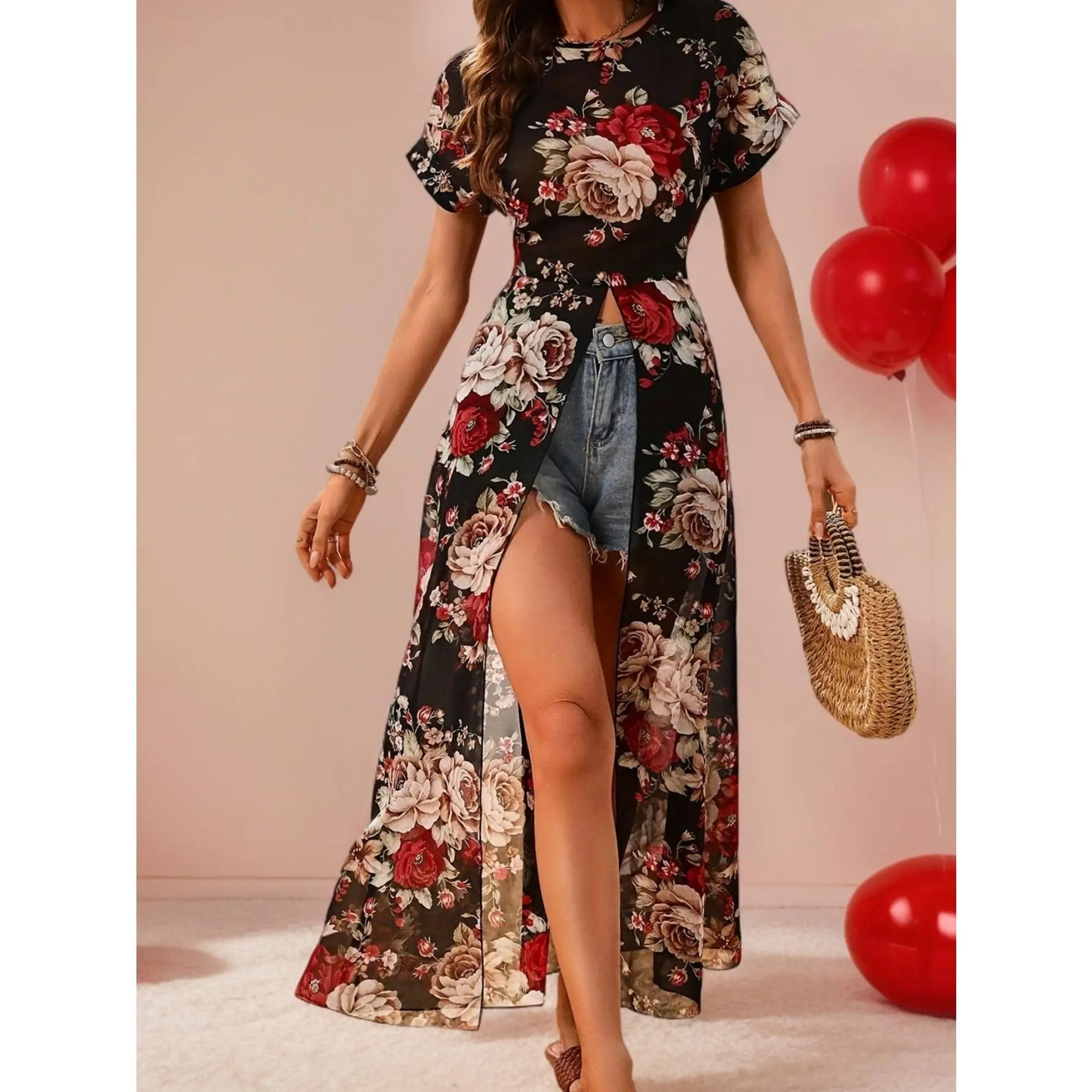 Elegant • Casual • Printed • Semi-Sheer • Women's • Long Top