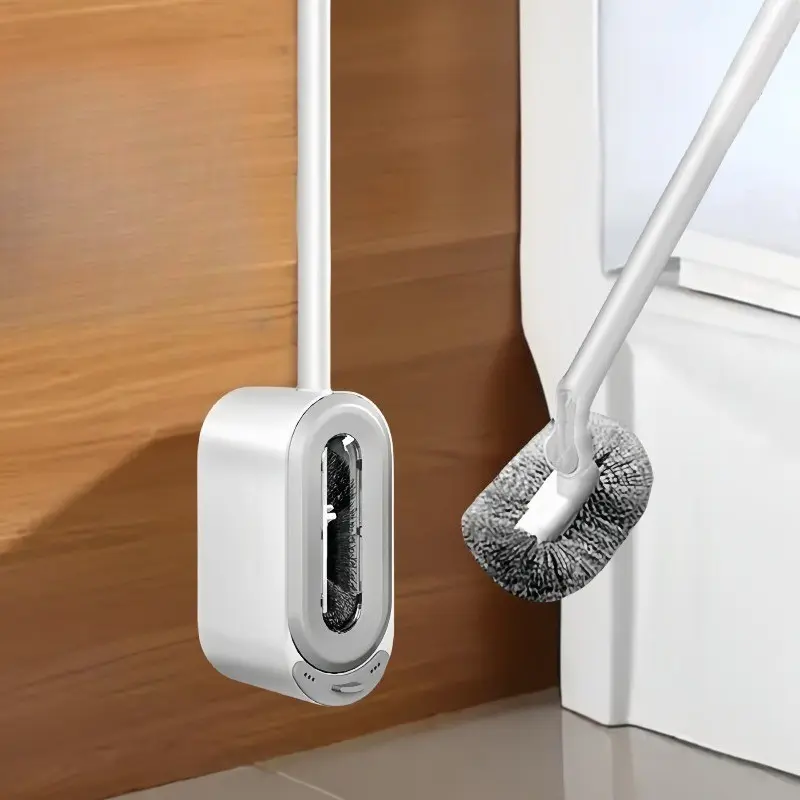 New Wall-Mount Toilet Brush Set: Long-Handle Tile Cleaner, Plunger, Crevice Brush & Storage Base