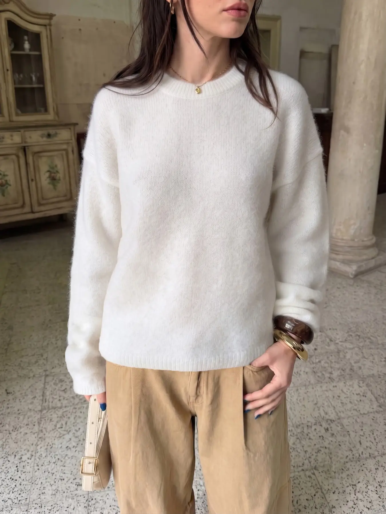 Women's Solid Color Round Neck Knit Pullover, Casual and Versatile, Comfortable for Daily Wear, Perfect for Everyday