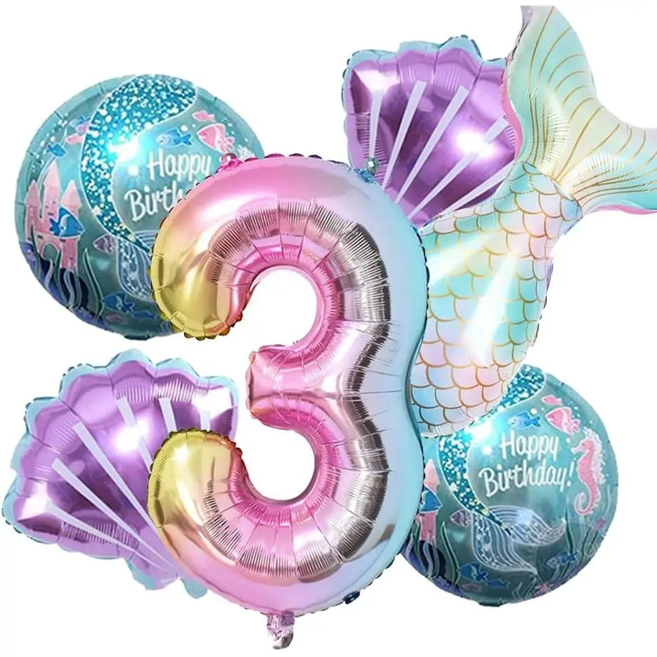 Sea Theme Birthday Decoration Kit - Sea Balloons, Foil Balloons with Mermaid Tails for Girls' Party (No. 3)