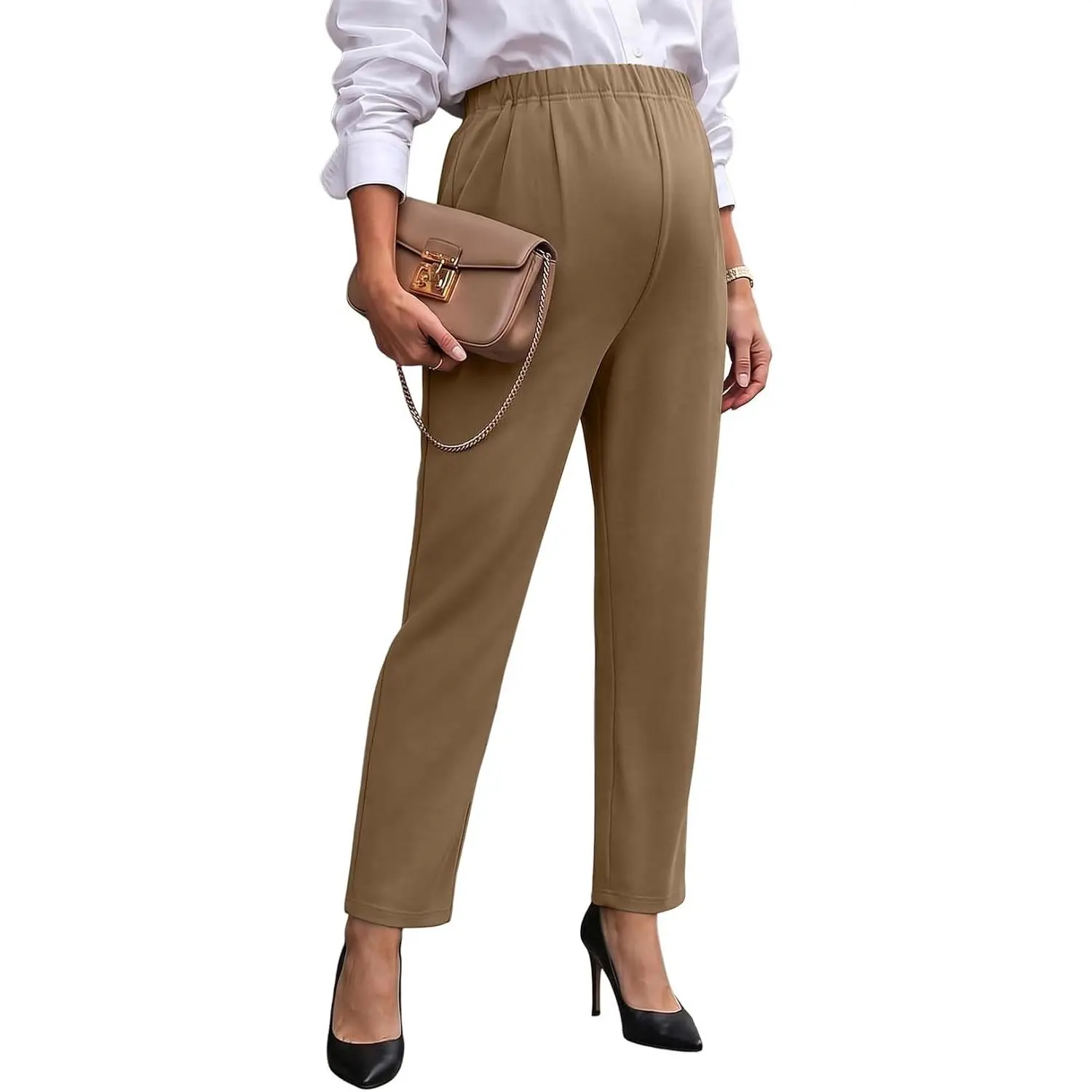 Maternity Pants Work Adjustable High Waist Pregnancy Bottoms Casual | Women Stretchy Comfy Business Skinny Leg Postpartum Outfits Cargo Clothes Ankle-Length Trousers