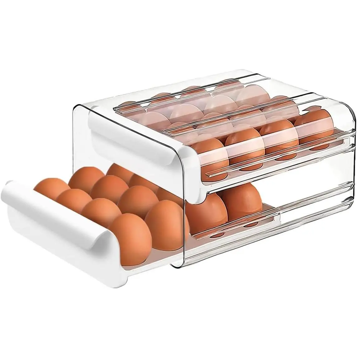 Large Capacity Egg Holder for Refrigerator, Egg Storage Container Organizer Bins, Stackable Clear Plastic Storage Egg Organizer with Handles, Household Egg Holder for Fridge(2 Layer)