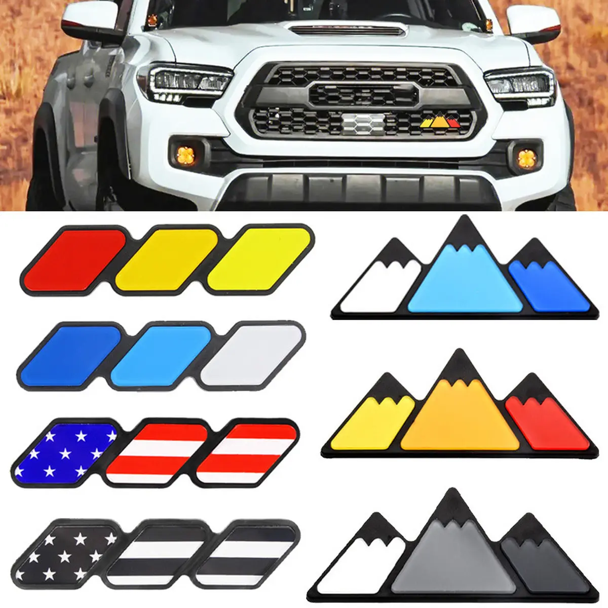 2-PC Tri-Color Mesh Grid Decal for Toyota 4Runner & Tacoma Heavy Duty Off-Road Vinyl Sticker Emblem car sticker