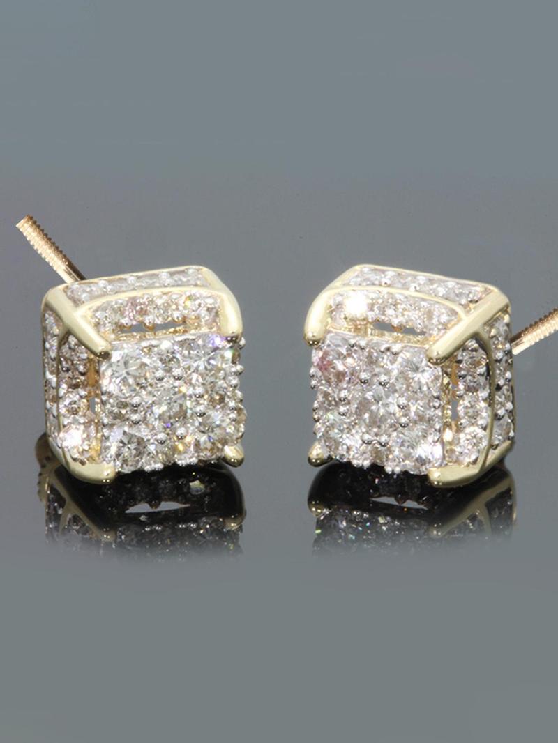 Square Shaped Zircon Decorated Earrings, Artificial Zircon Earrings, Fashionable Jewelry for Women & Men, Trendy All-match & Exquisite Jewelry for Birthday Gift