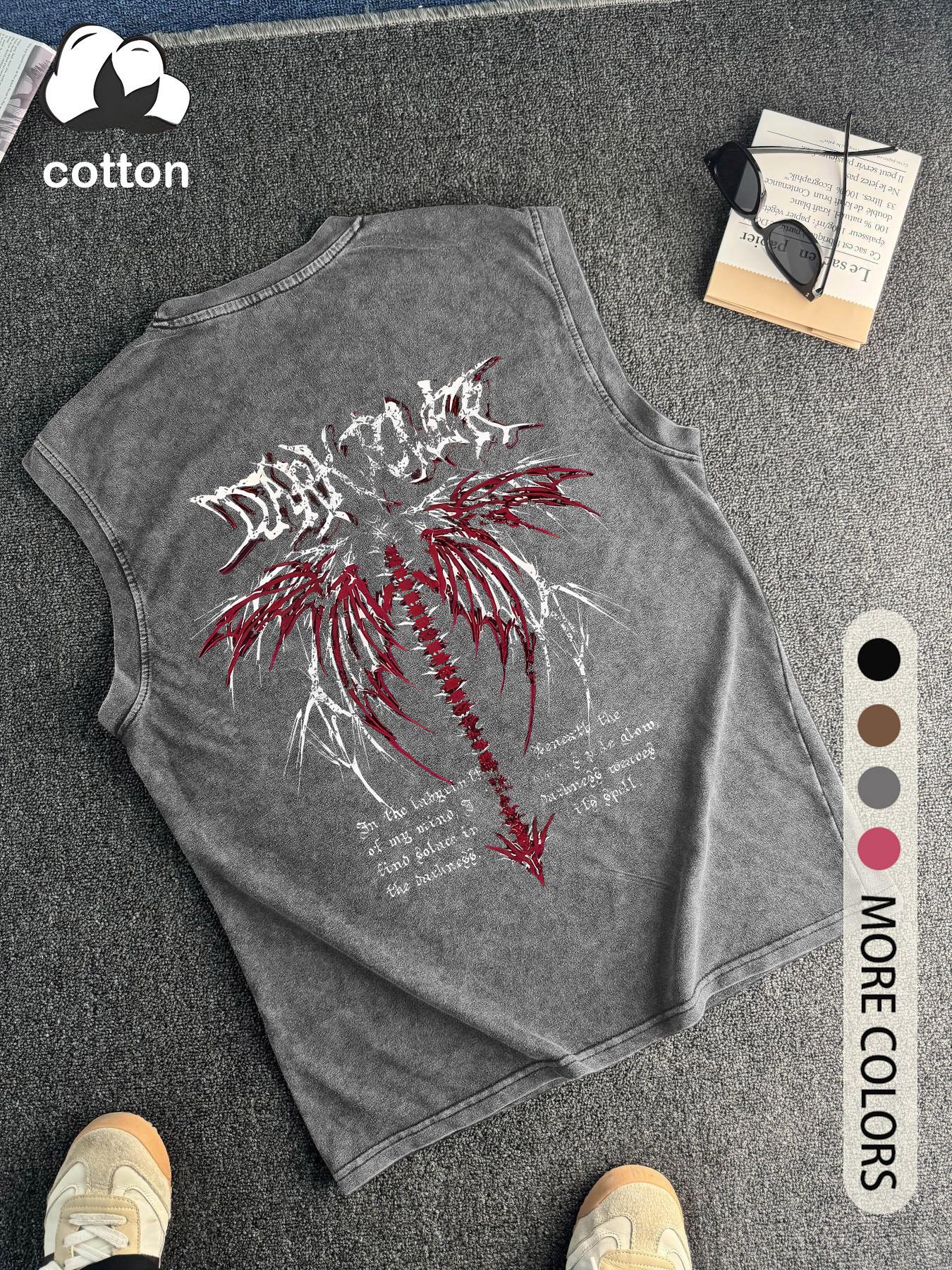 Men's Wing Print Round Neck Knit Tank Top, Regular Fit Casual Fashion Sleeveless Top for Summer, Men's Clothes for Daily Wear, Socks