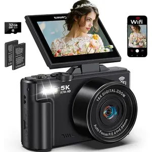 5K Digital Camera for Photography, 75MP WiFi Vlogging Camera for YouTube with 3" 180? Flip Screen, 18X Zoom UHD Autofocus Video Camara with 32GB SD Card, 2