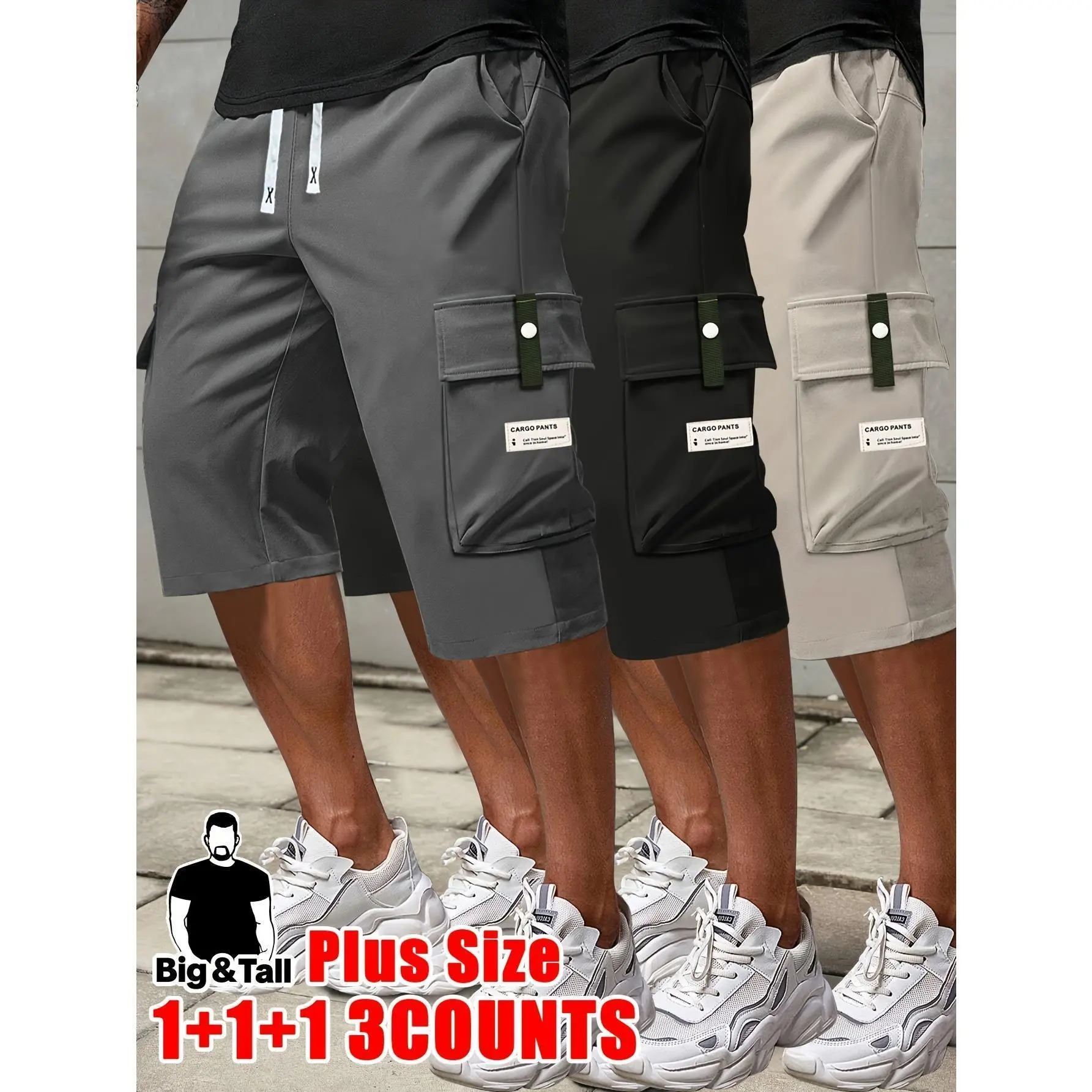 3PC Men's Workwear Shorts, Men's Shorts, Plus Size Workwear Shorts, Short Shorts, Summer Loose Multi Pocket Shorts, Solid Color Workwear Shorts, Outdoor Men's Workwear Shorts Are Great Gifts for Him