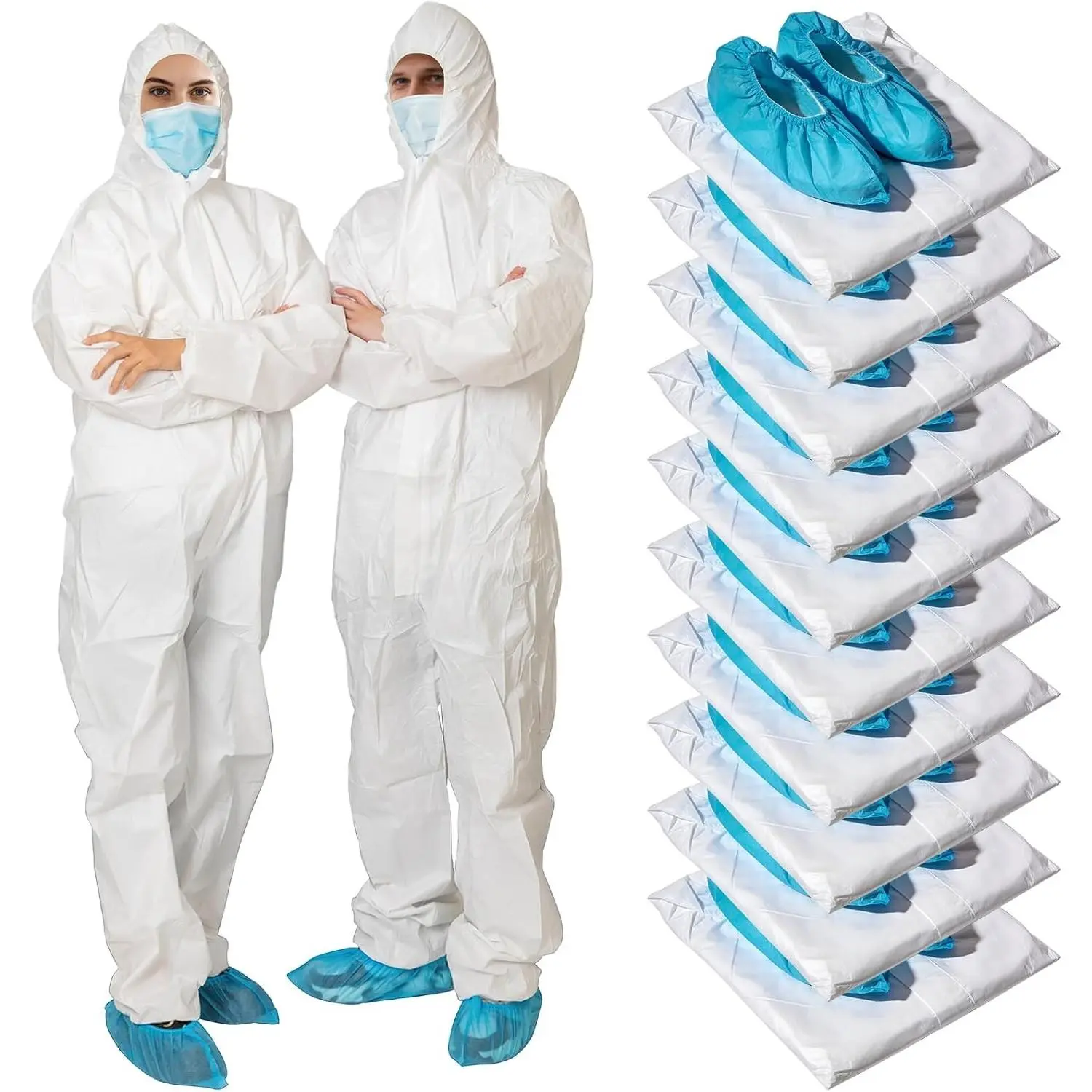 10 Pack Disposable Hazmat Suits Protective Coveralls with Hood Full Body Unisex Painters Suit 5 Sizes (M to XXXL)