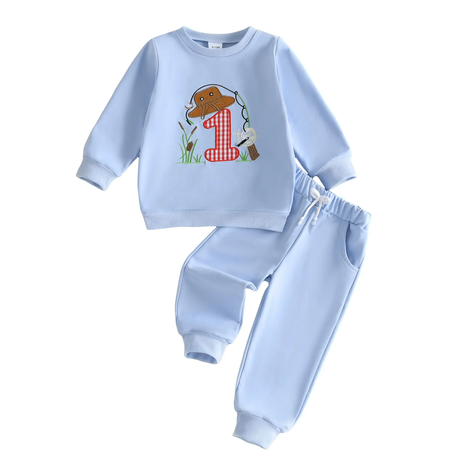 Infant Baby Boy My First Birthday Outfit Embroidered Long Sleeve Sweatshirt and Pants Set Fall Winter 6-18 Months