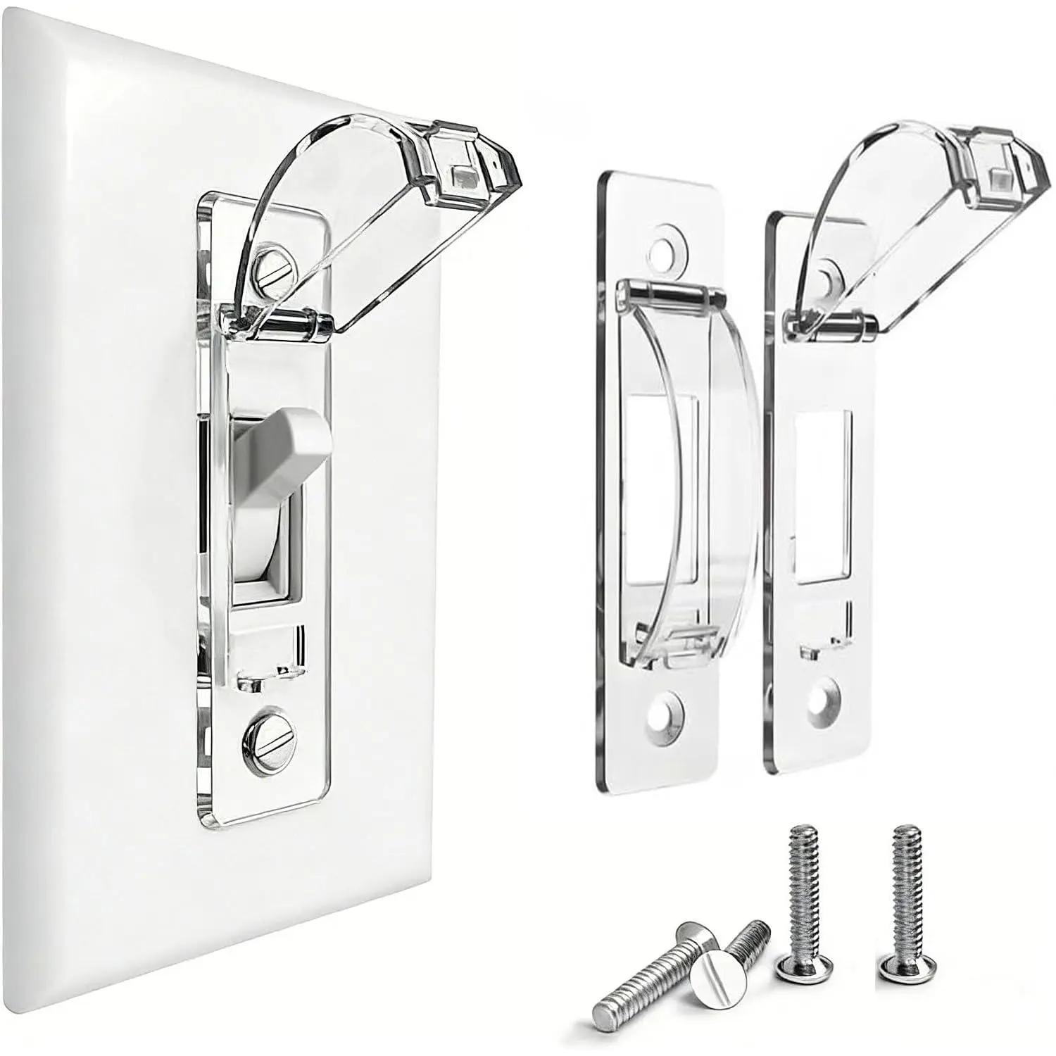 2-Pack Synthetic Polycarbonate Toggle Switch Wall Guards, Transparent Indoor Protective Toggle Covers with Lock to Prevent Accidental On/Off Activation (Home Improvement Electrical Accessory)