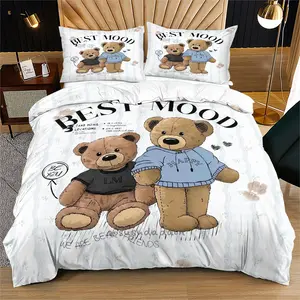 A set of soft and durable bedding duvet covers with a teddy bear pattern, including 1 duvet cover and 1 or 2 pillowcases, without a core or pillow, suitable for children or adults as gifts, modern style fashionable bedroom bed decoration