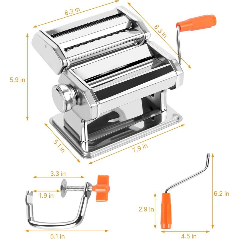 1pc Pasta Maker Machine - Adjustable Thickness (9 Settings) with Rollers and Cutterfor Pasta, for Making Spaghetti, Fettuccine, Lasagna - Ideal Gift for Food Lovers, Silvery Pasta Machine.