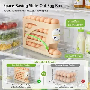 1 Stackable Refrigerator Egg Tray with Automatic Slide-Out Design, Space-Saving and High-Capacity Storage, Transparent PP Material, Freshness-Preserving and Space-Saving Kitchenware, Refrigerator Egg Holder