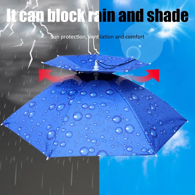 Oversized Hands-Free Umbrella HatAdjustable Sun Rain Cap,7-Rib Anti-UVWaterproof Headwear for Fishing Gardening GolfSunshade Outdoor