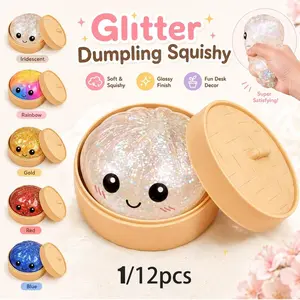 8.5cm Dumpling Squishies Stress Relief Balls, Handmade Squeeze Fidget Toys With Steamer Storage Case, Soft TPR Slow Rebound Big Bun Squishy, Kawaii Squishy, Realistic Food Shaped Sensory Squeeze Toy, Anxiety Relief & Focus Decompression Prop,