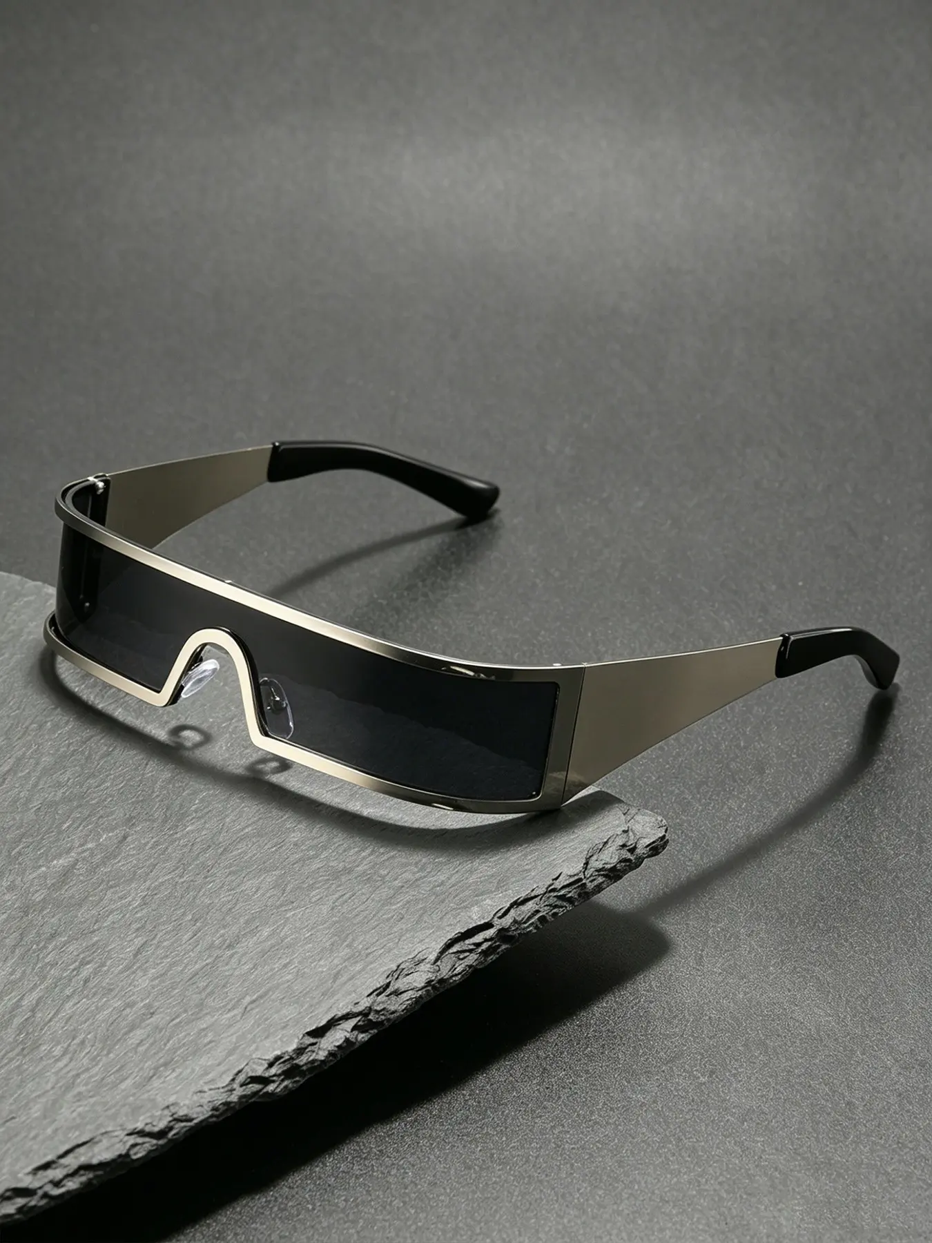 Men's Cyberpunk Metal Frame Glasses, Y2K Style Wide Arms, Uv400 Protection, Sporty Design, Non-Color Changing, All Seasons Wear