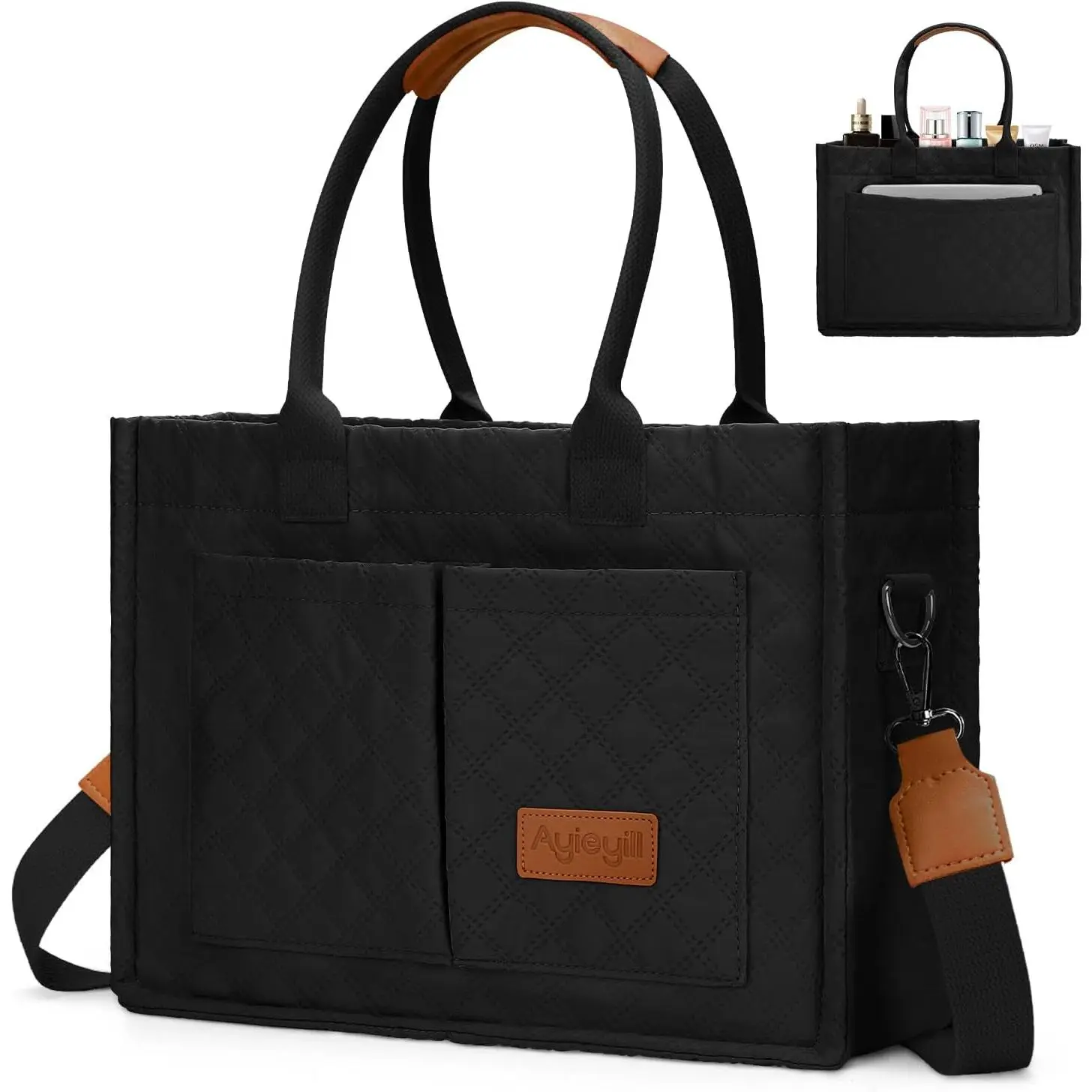 Tote Bag for Women with Pockets Compartments, Crossbody Bag Nylon Tote  Handbags Casual Work Bags Everything Tote Bag