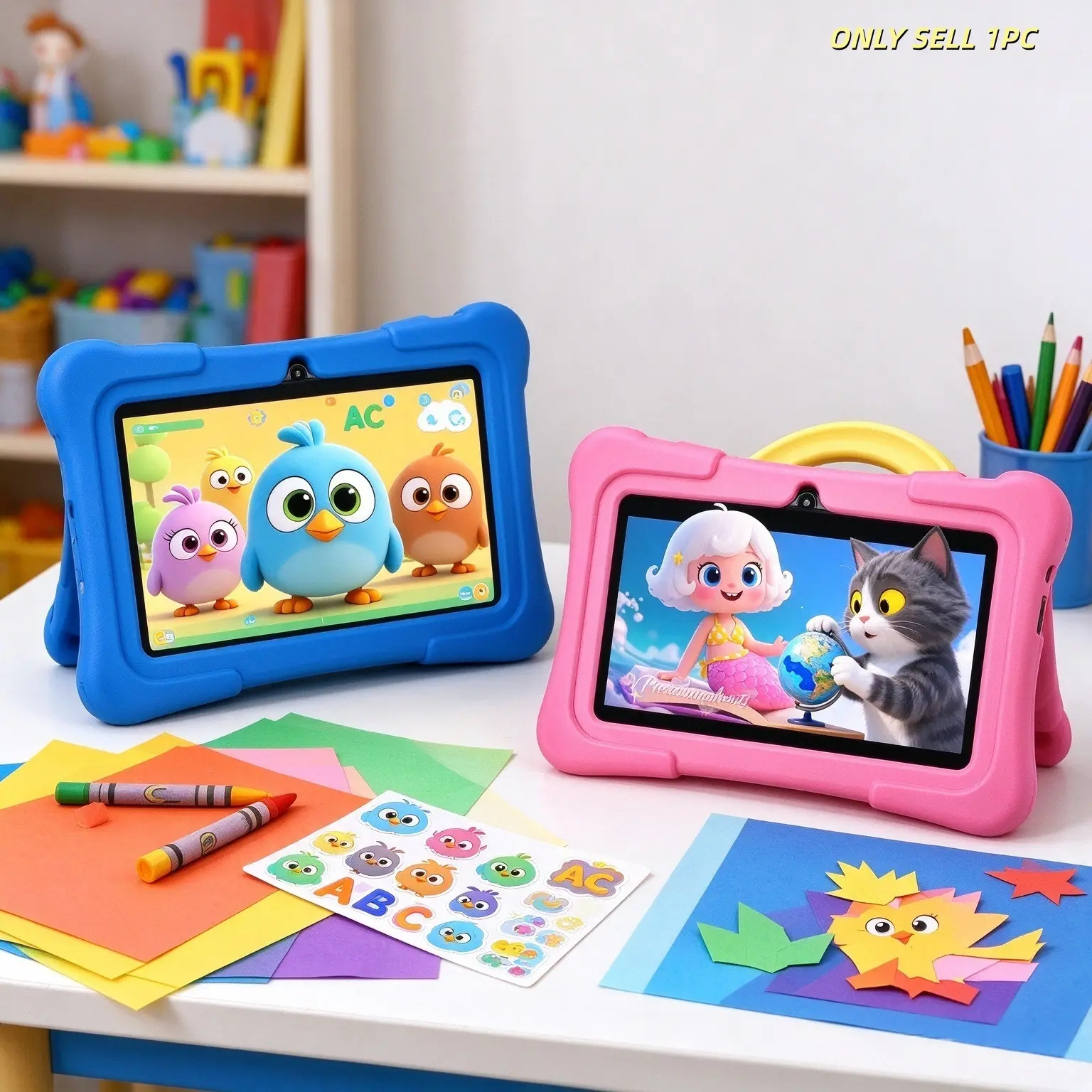 Super cute kids' tablet 1+16GB, dual cameras, eye protection, parental controls, educational tablet, supports WiFi, birthday gift, suitable for kids aged 4-12