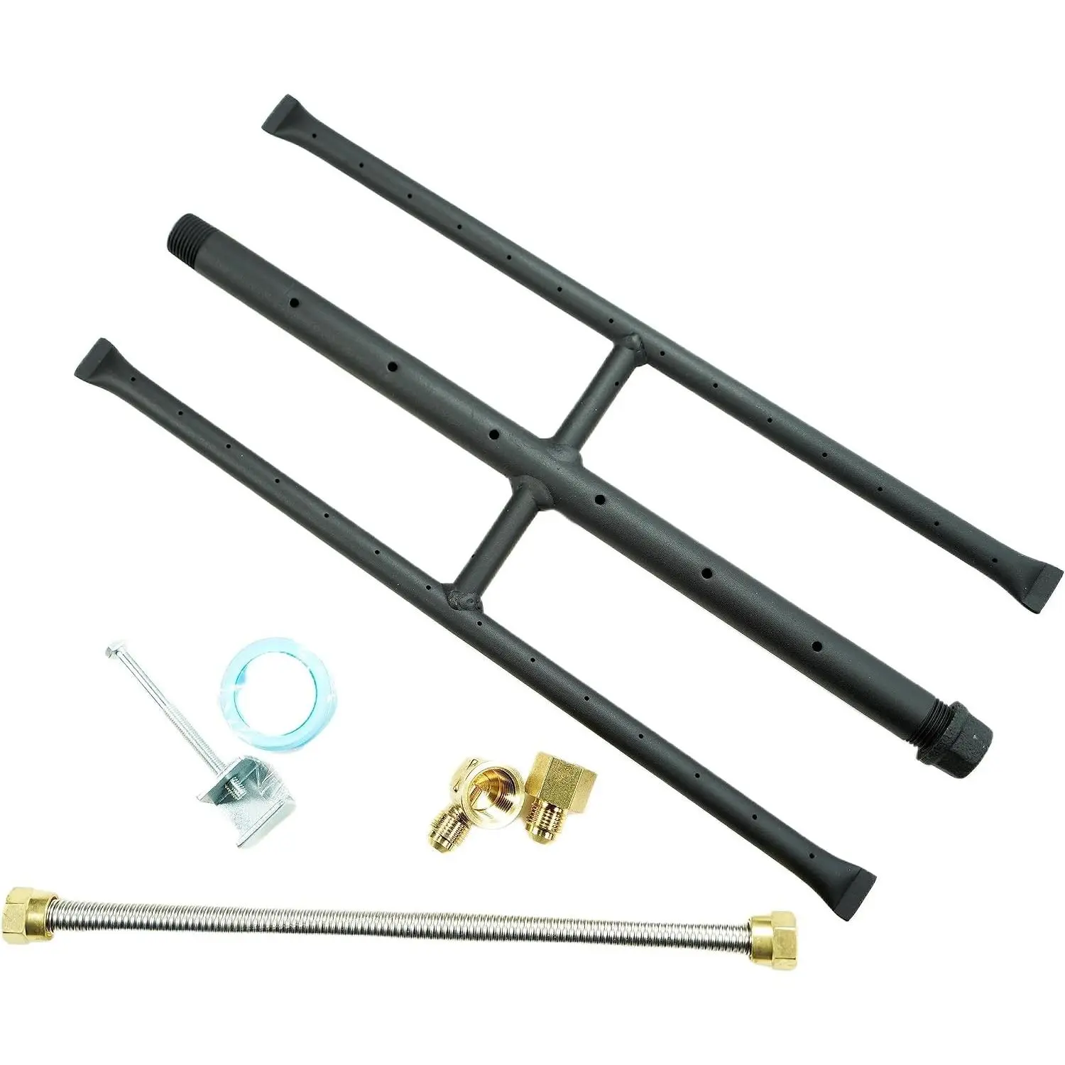 Rectangular Gas Fire Pit and Gas Fireplace H-Burner H Burner for Gas Fireplace with 3 Pipes (15 inch) Patent Applied