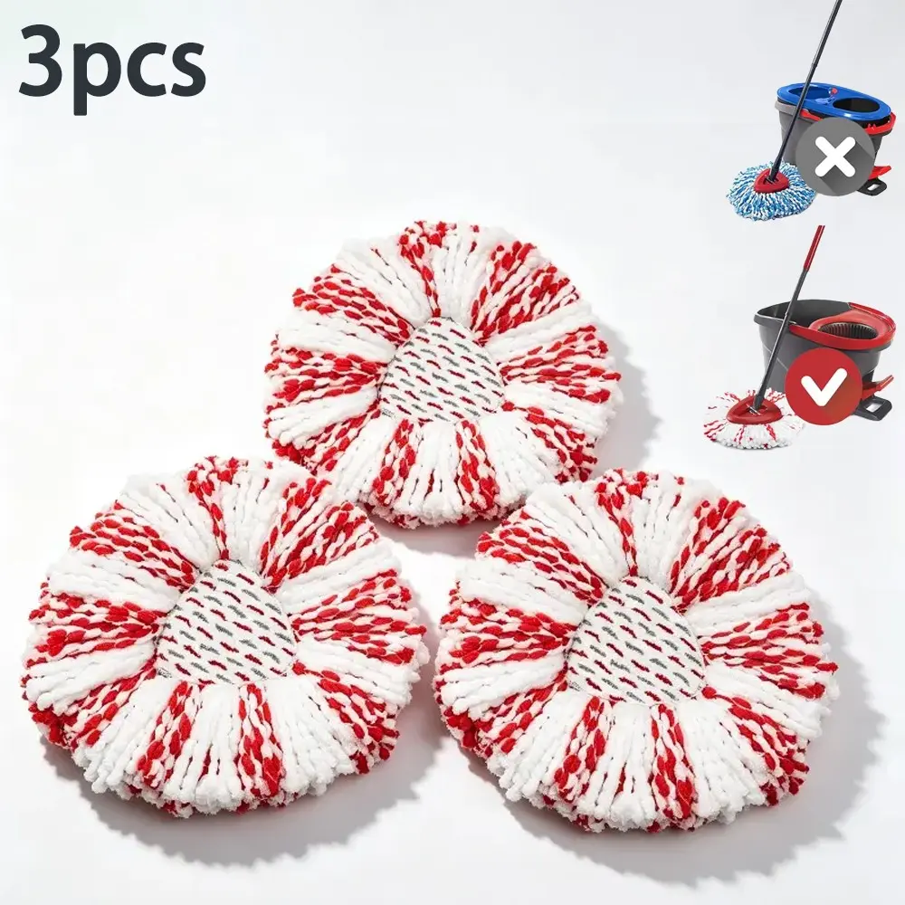 3pcs Upgrade Rotary Mop Head Replacement Kit, Dry Wet Use, Easy Water System, Quick Rinse, Reusable Cleaning Mop Heads for Wood Floor, Tile, Laminate