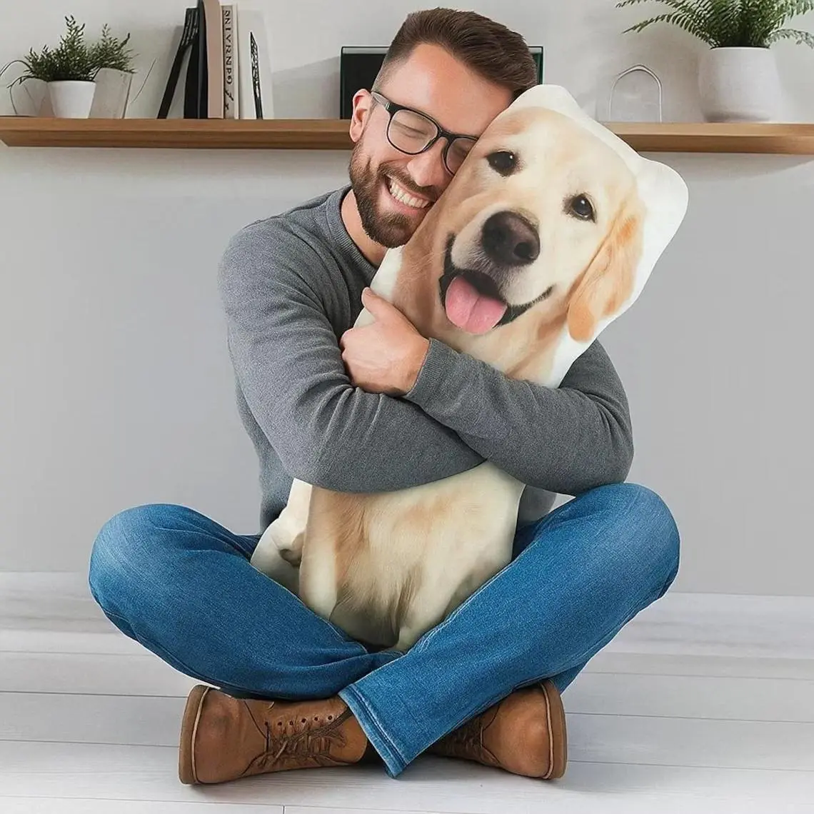 Customized pet pillows as personalized gifts for dog lovers, featuring plush puppy faces and cute soft polyester fiber home deco