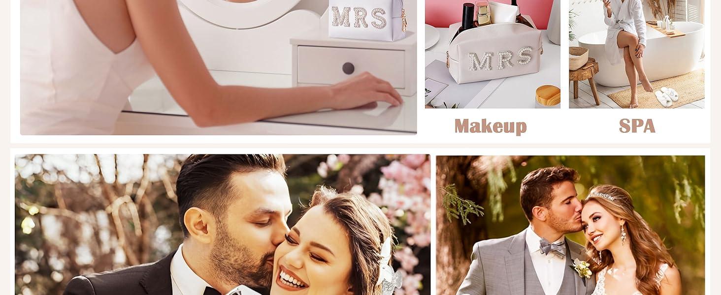 Bride To Be Gifts - Bridal Shower Gifts & Wedding Gifts for Bride - Gift Set: Makeup Bag, Slippers, Hair Clip - Bride Gifts