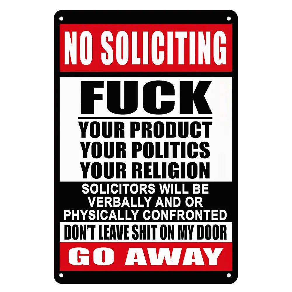 Rude Straightforward No Solicitors Aluminum-Based Home Sign, 8×12in High Contrast Red-Black Lightweight Metal Wall Plaque, Farmhouse Vintage Rustic Home Decor for New Homeowners Housewarming Gift, Aluminum-Based Home Signs