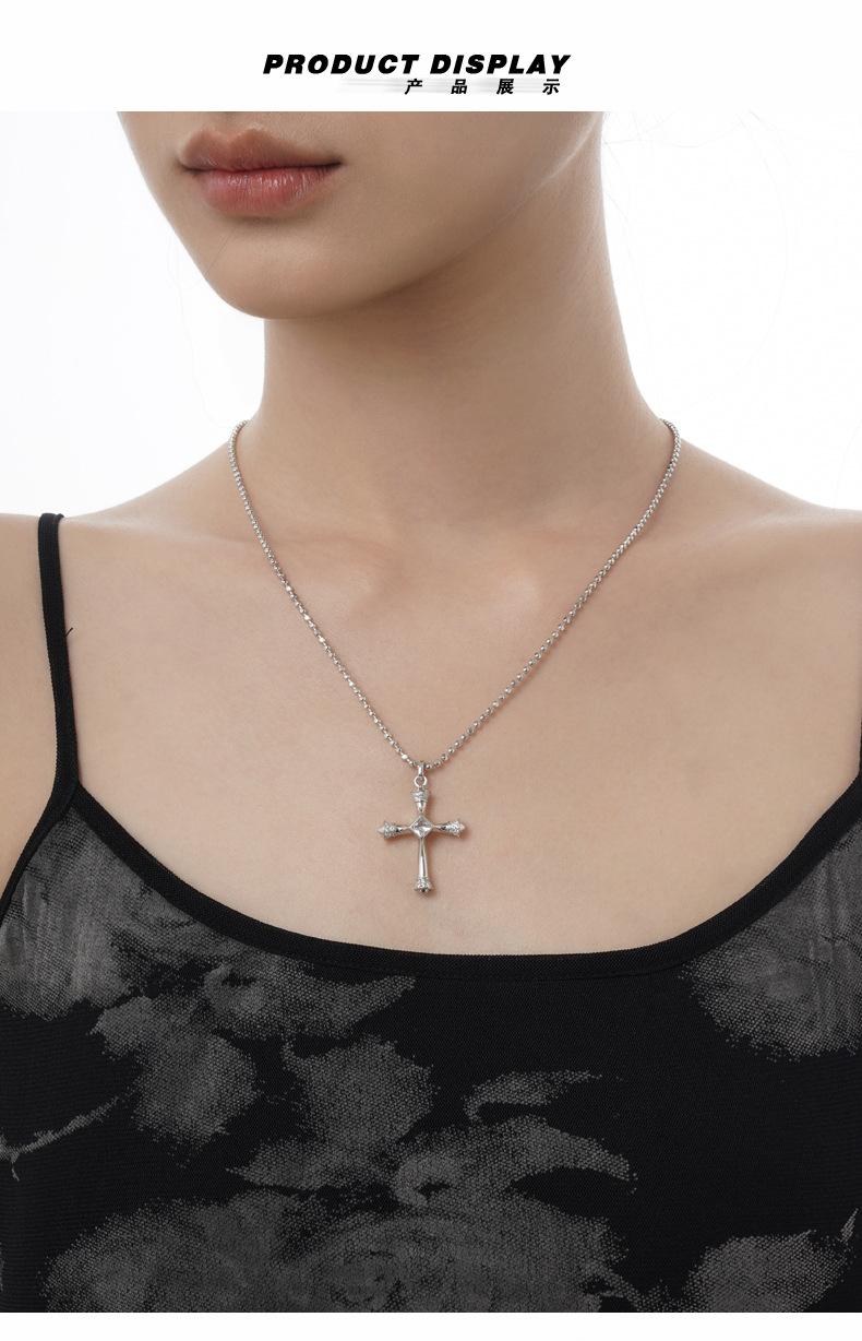 Euro-american wind sterling silver inset zircon cross necklace short men and women commuter ins cold wind necklace