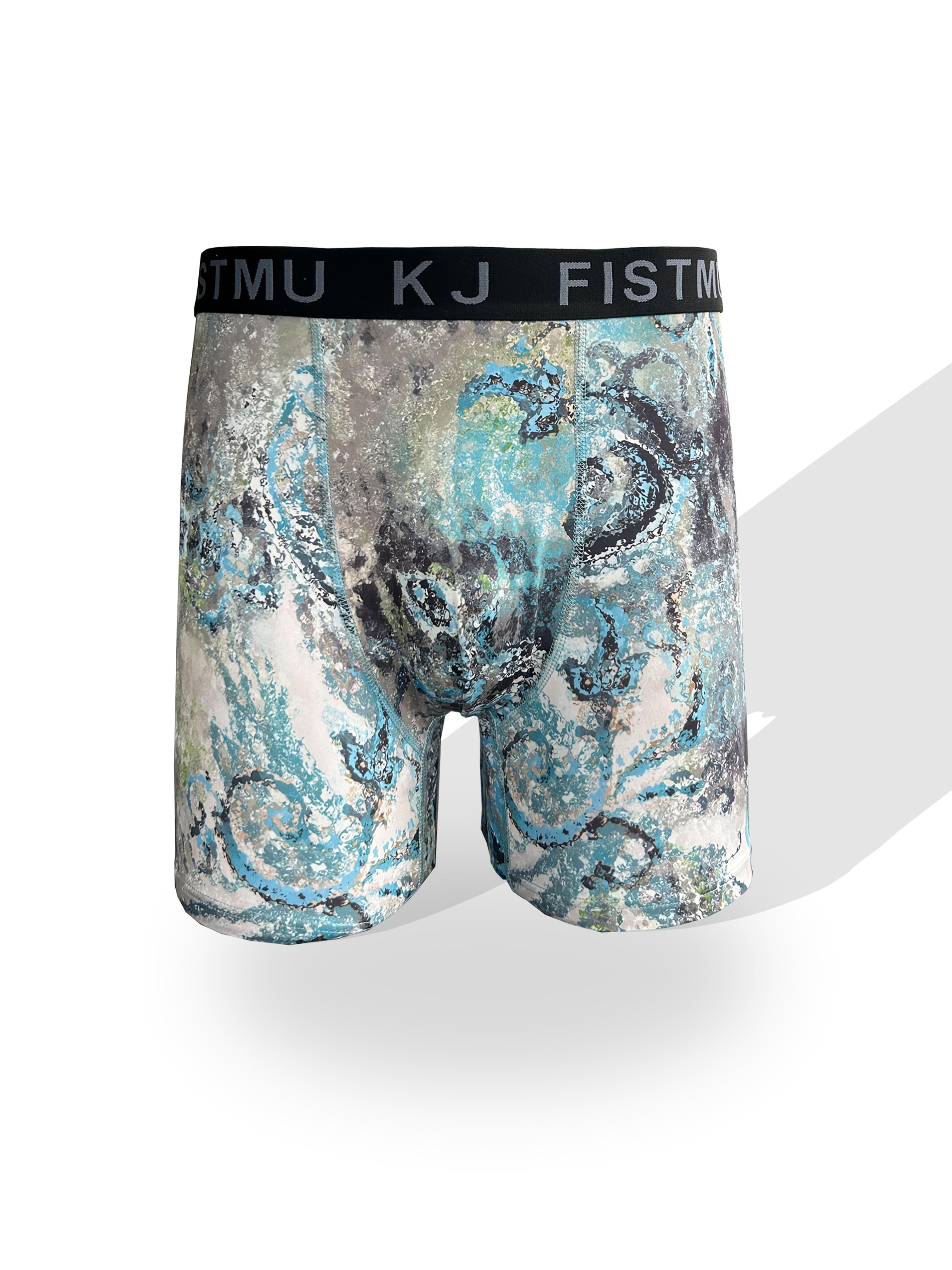 KJFISTMU 8-piece men's boxer briefs set, assorted print pack, Valentine's Day gift for boyfriend, men's long boxer briefs - breathable, colorful graffiti-style print, polyester and spandex blend, opaque geometric patterns, suitable for both men and women