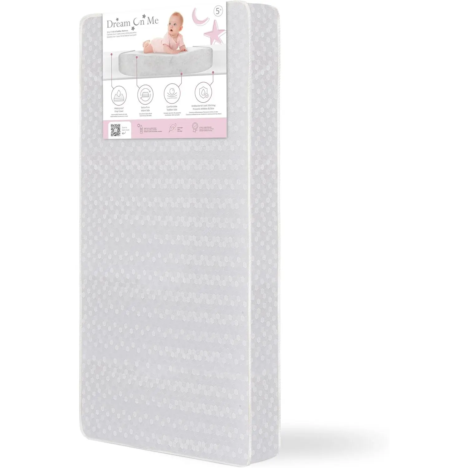 Floral Full-Size Crib Mattress, 5 Inch Firm Fiber-Core, Breathable Dual-Stage Support for Baby & Toddler, Waterproof, Greenguard Gold Certified, Low-Emission, Unisex