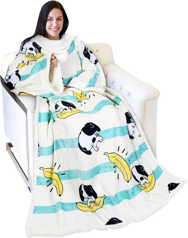 Catalonia Sherpa Wearable Blanket with Sleeves Arms, Comfy Sleeved TV Wrap Blanket, Large Snuggly Throw for Women and Men, Gift for Her Catalonia Sherpa Wearable Blanket with Sleeves Arms, Comfy Sleeved TV Wrap Blanket, Large Snuggly Throw for Women and Men, Gift for Her