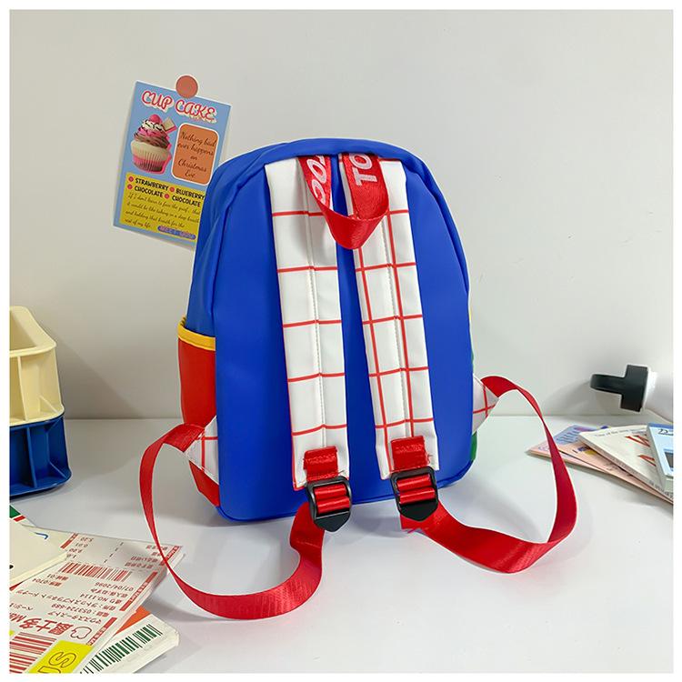 Kindergarten children's backpack, stylish baby color-blocking canvas backpack, lightweight backpack for boys and girls aged 3-6 years old