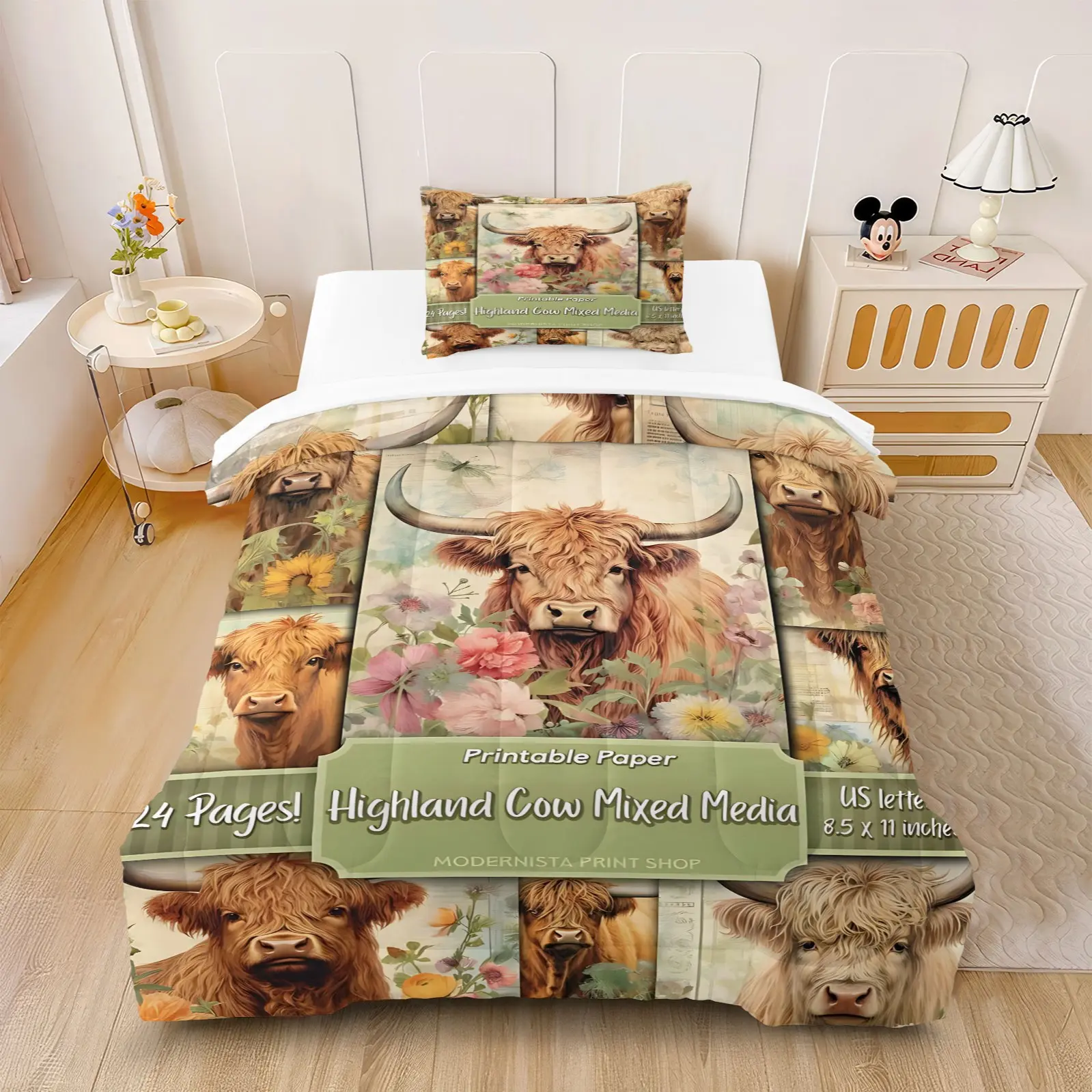 2/3Pcs Farmhouse Highland Cow Comforter Set, Skin-Friendly & Fade-Resistant, All Season Bedding for Country Bedroom (With Filler, No Pillow Inserts) Cozy Bedding Set, Polyester Bed Set, Comfy Bed Sets