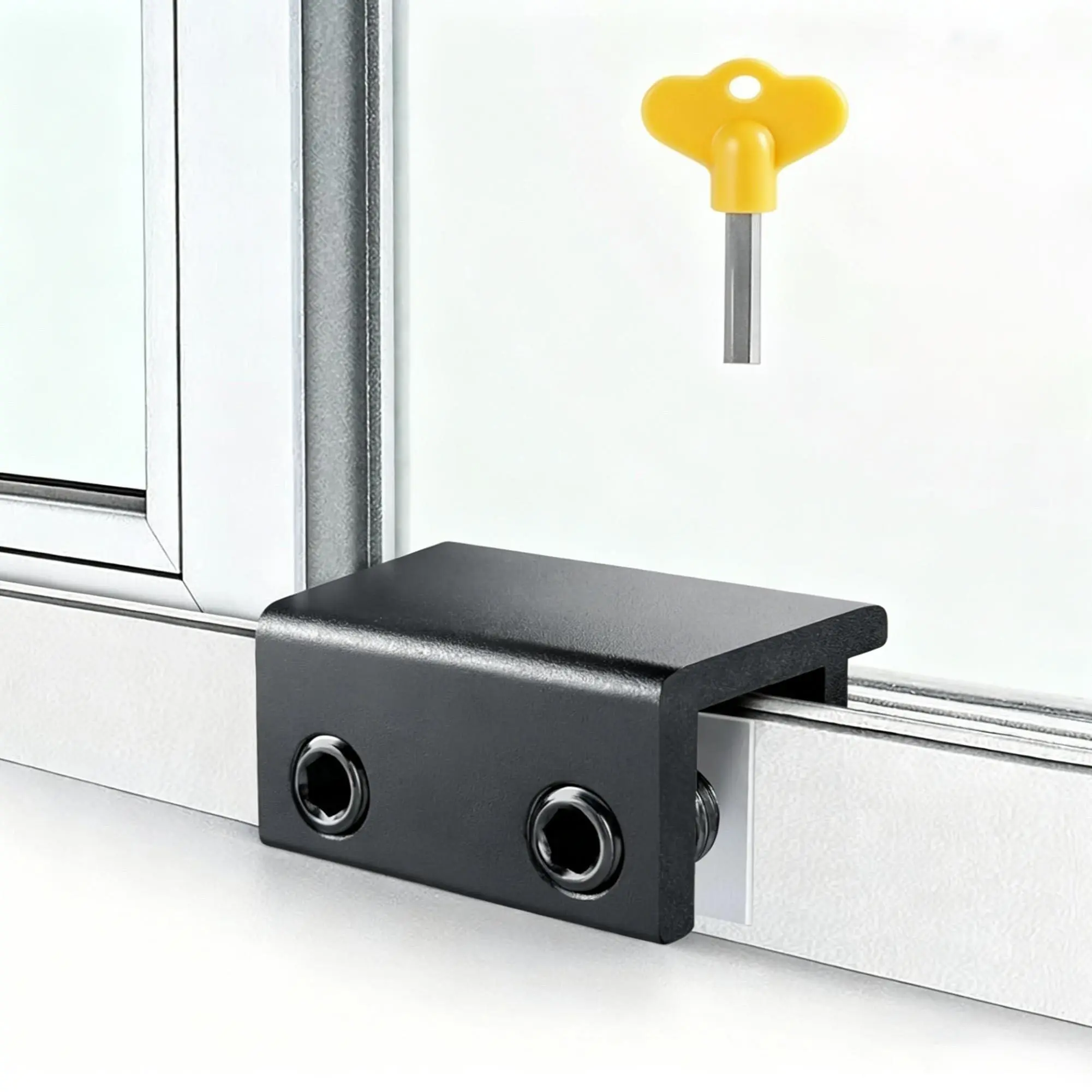 Set of 4 Sliding Window Locks with Screws Key, Easy Install Quick Installation Adjustable Security Locks for Vertical & Horizontal Doors, Patio Bedroom Use, Locking Mechanism
