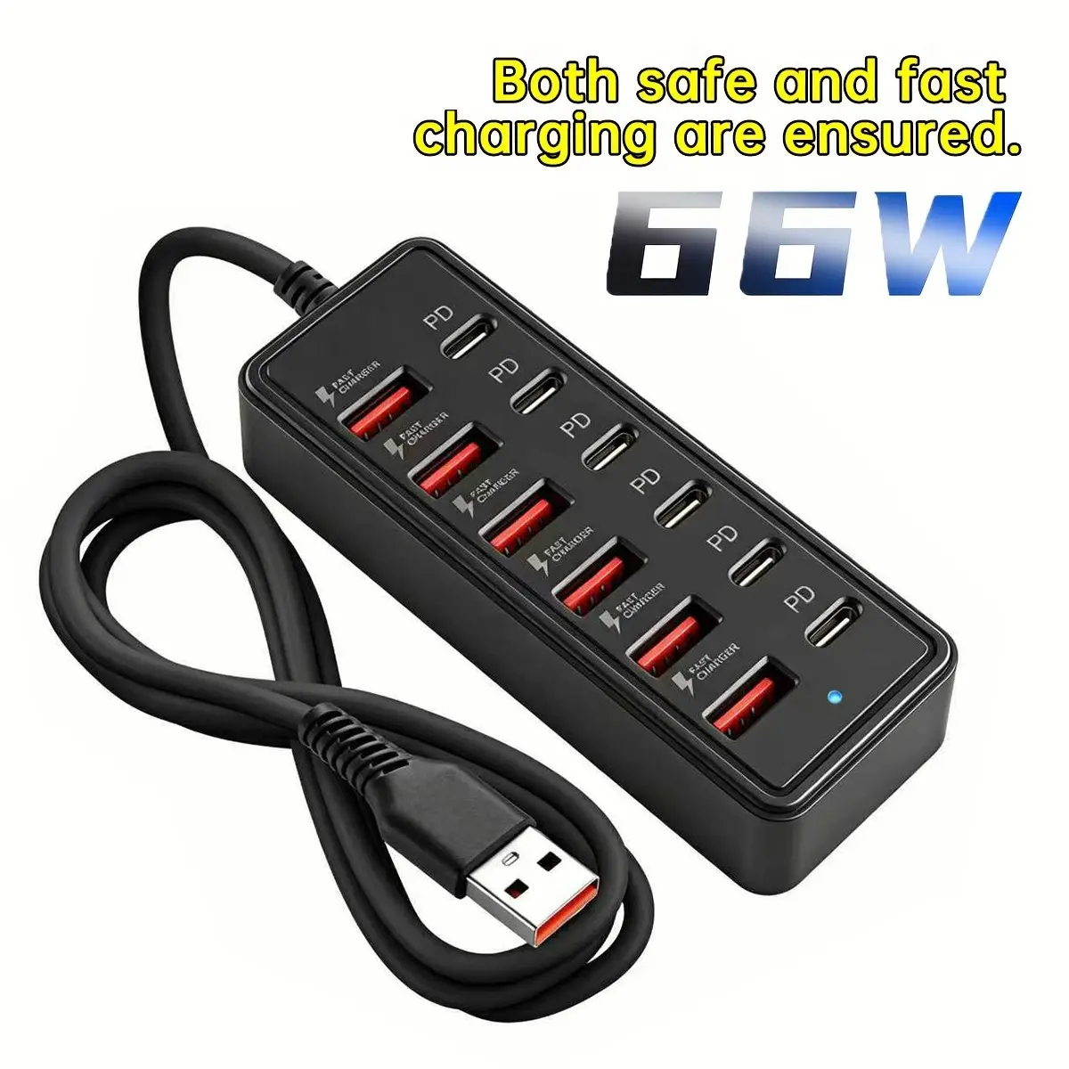 66w Fast Charger HUB, 12-Port USB Adapter (6usb + 6type-C PD), Charge Tablets, Laptops, Smartphones, Quick Data Transfer