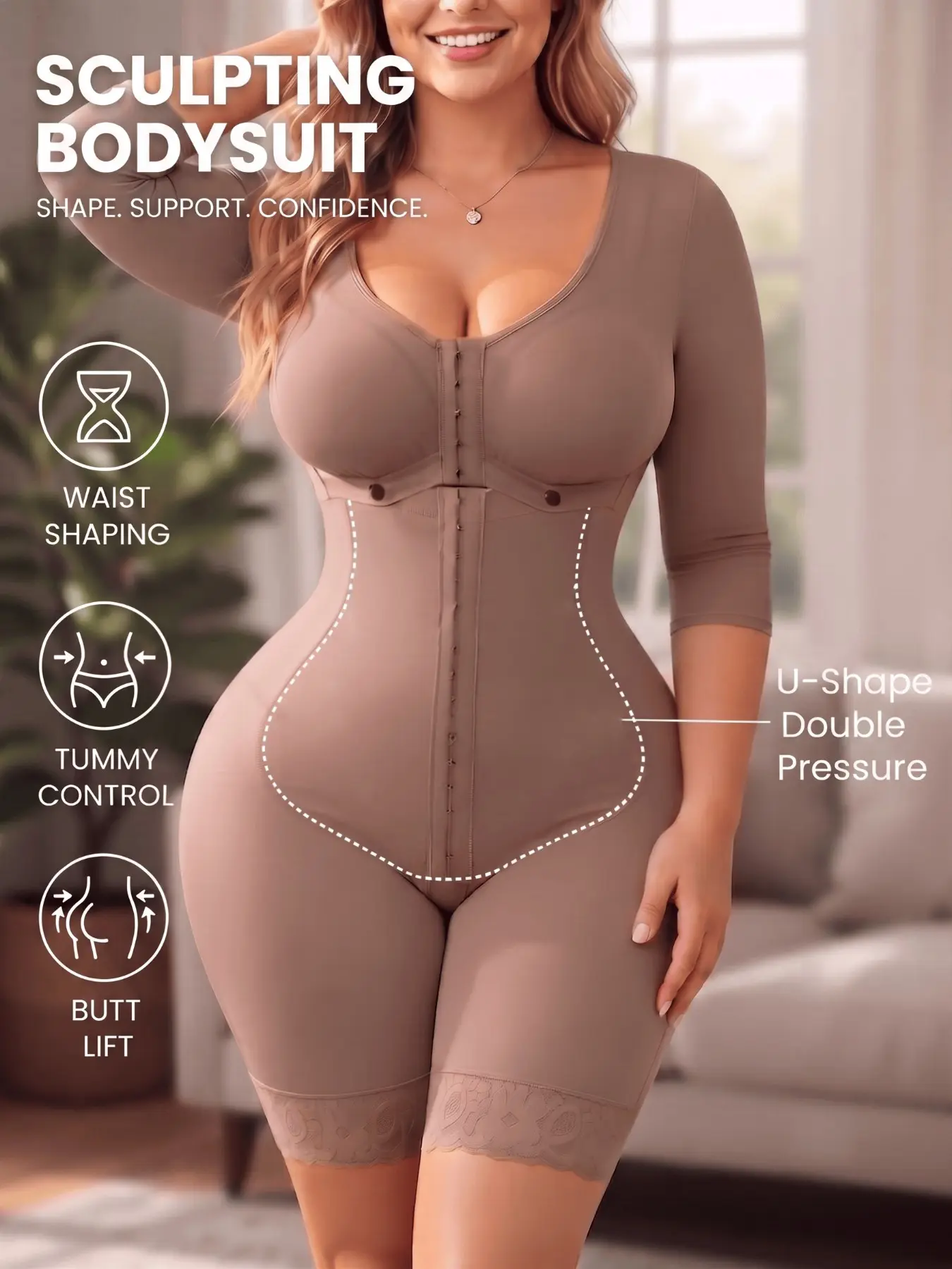 1 Count Women's Multi-Row Adjustable Hooks Shapewear Underwear Bodysuit, Colombian Shapewear, Fajas, Butt Lifting & Tummy Control Body Bodysuit, Hip Curve Enhancement & Midsection Flattening Function Shapewear, Suitable For Various Occasions, Training